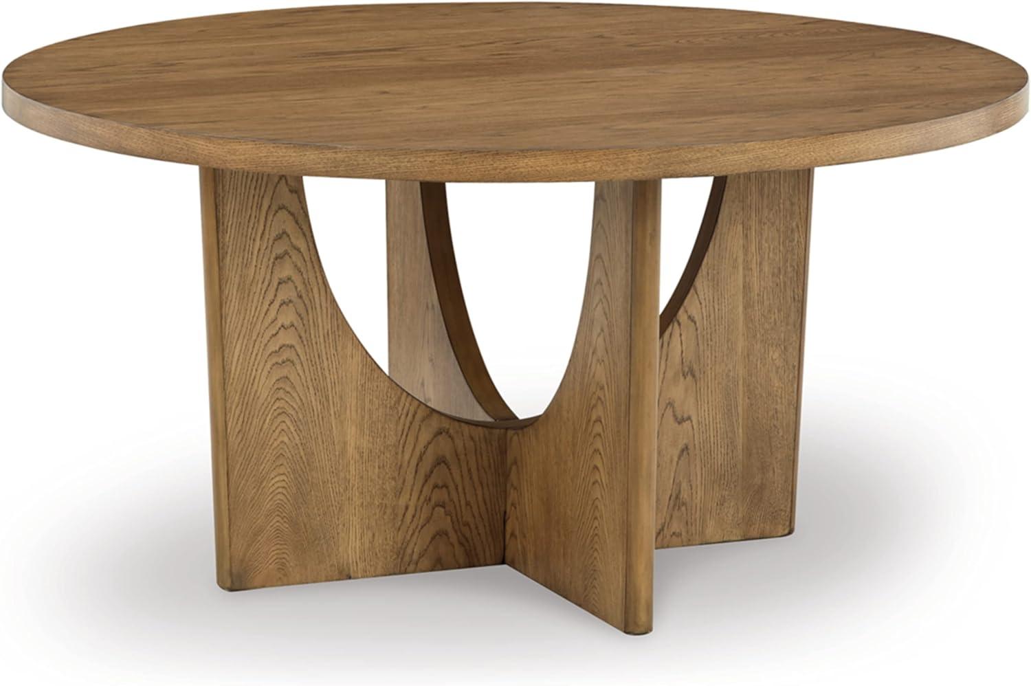 Transitional 60" Solid Oak Round Dining Table in Light Brown