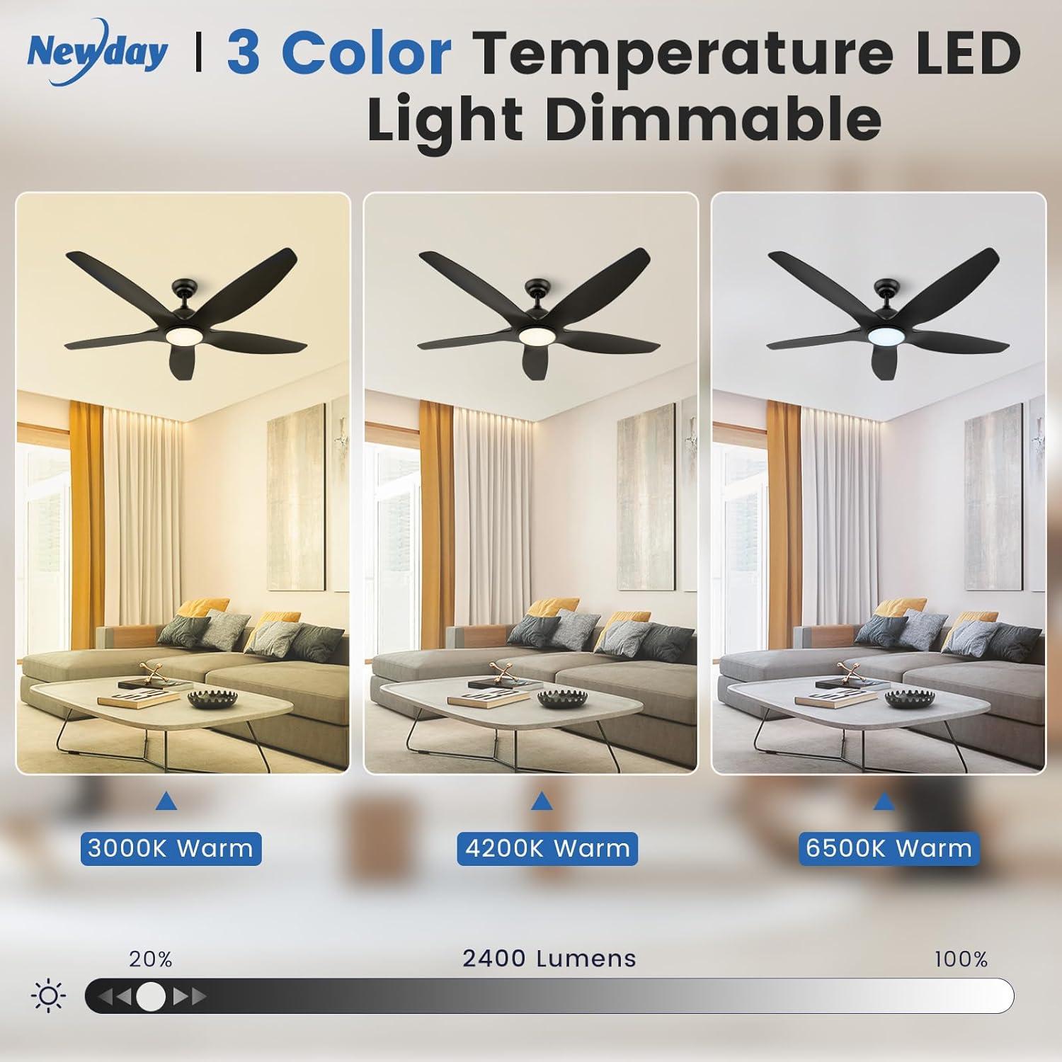 48 in. Indoor White Ceiling Fan with Integrated Dimmable LED Light Kit and Remote Control