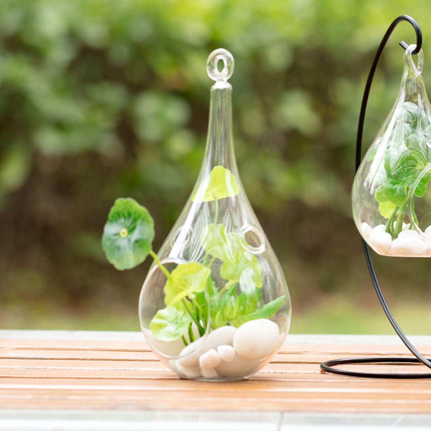 WGV Clear Tear Drop Hanging Glass Terrarium / Candle Holder - 4" Wide x 9.5" Height, Good quality Terrarium - 1 Pc