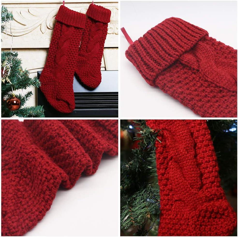 Burgundy and Cream Cable Knitted Christmas Stockings, 18 Inches, Set of 4