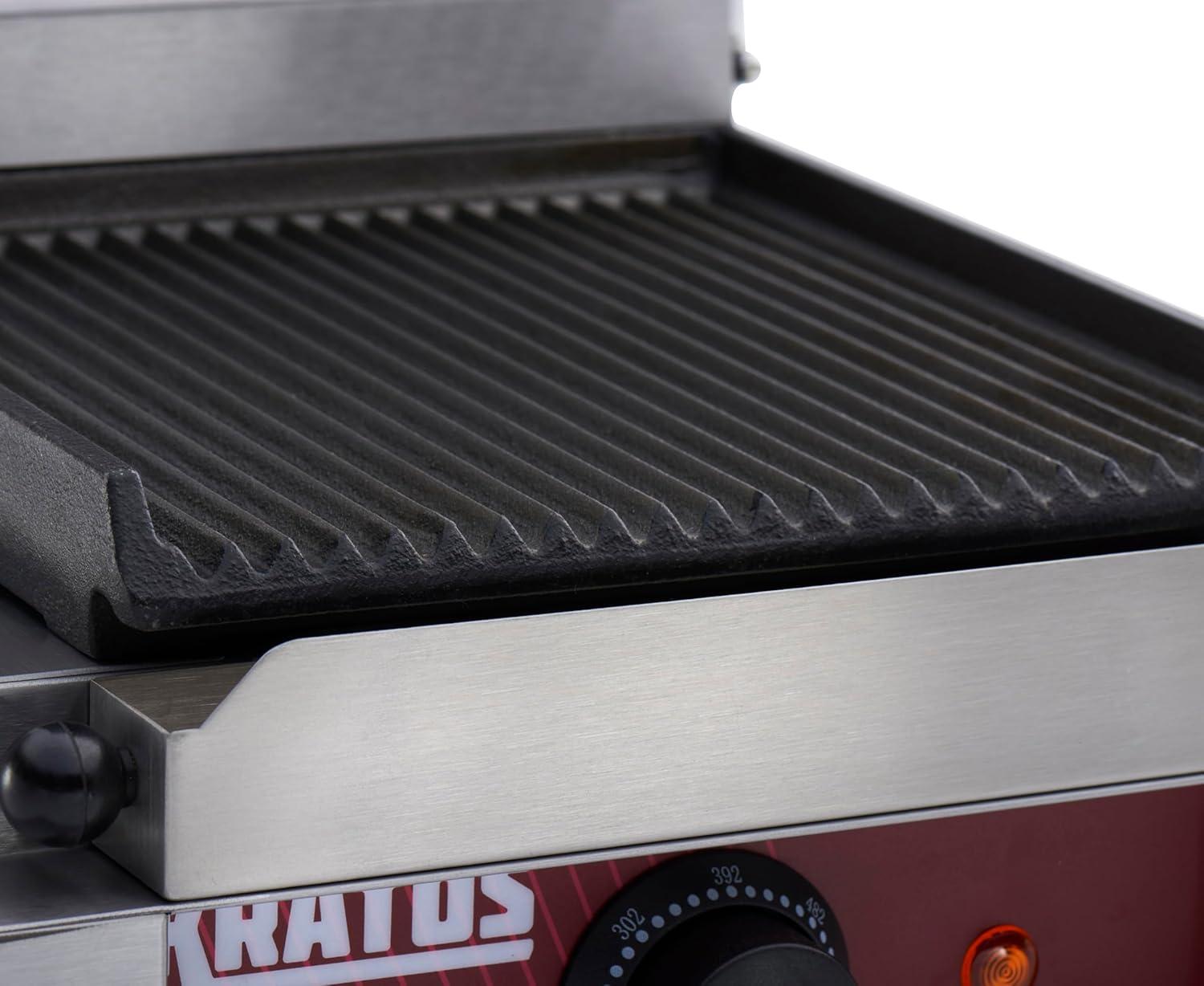 Kratos Commercial Electric Panini Sandwich Grill with Grooved Plates, 9" x 9" Cooking Surface, Commercial Countertop Panini Press, 120V, 1750W (29Y-017)