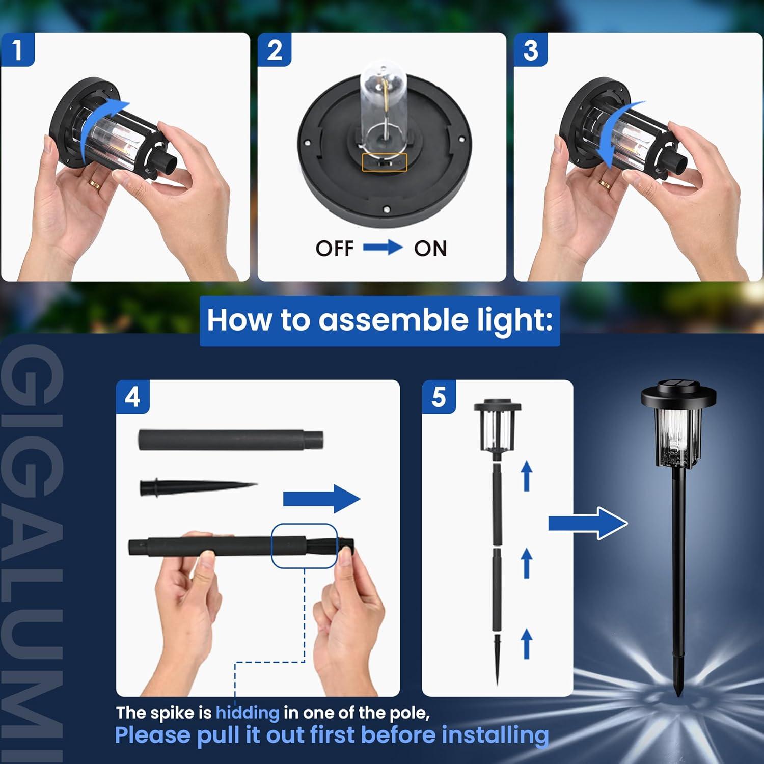 gigalumi 8 Pack Solar Pathway Lights for Garden and Walkway, IP65 Waterproof Outdoor Landscape Lighting, Warm White Solar Powered Decor
