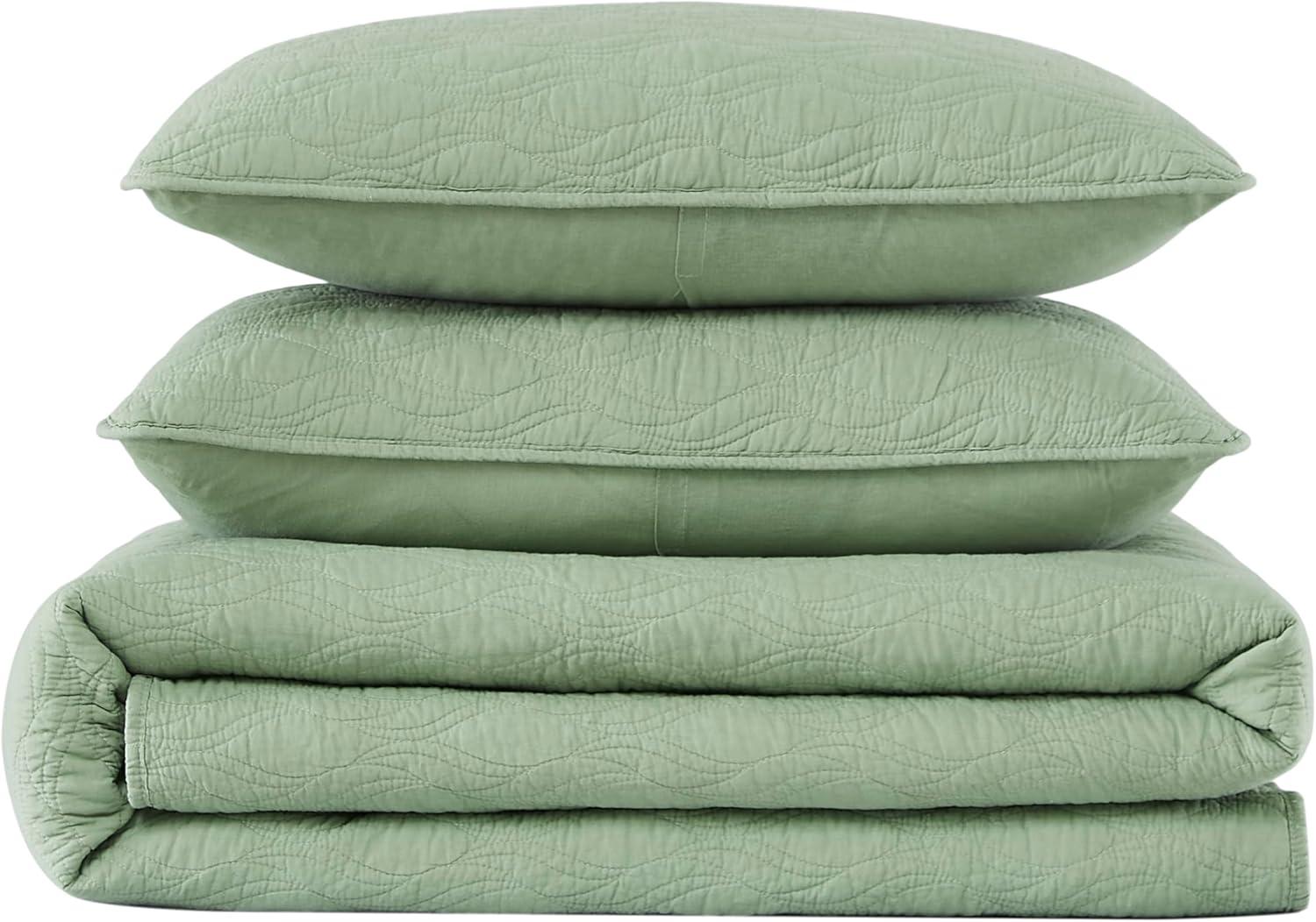 palassio Green 100% Cotton Quilt California Cal King Size Bedding Sets with Pillow Shams,Oversized Lightweight Soft Bedspread Coverlet, Cozy Bed Cover for All Season, 3 Pieces, 118x106 inches