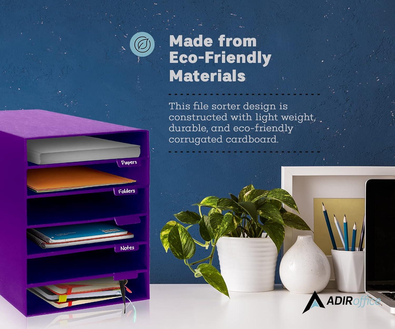 AdirOffice 6-Shelf Paper Organizer/Storage for Home, School, Classrooms, or Office, Purple