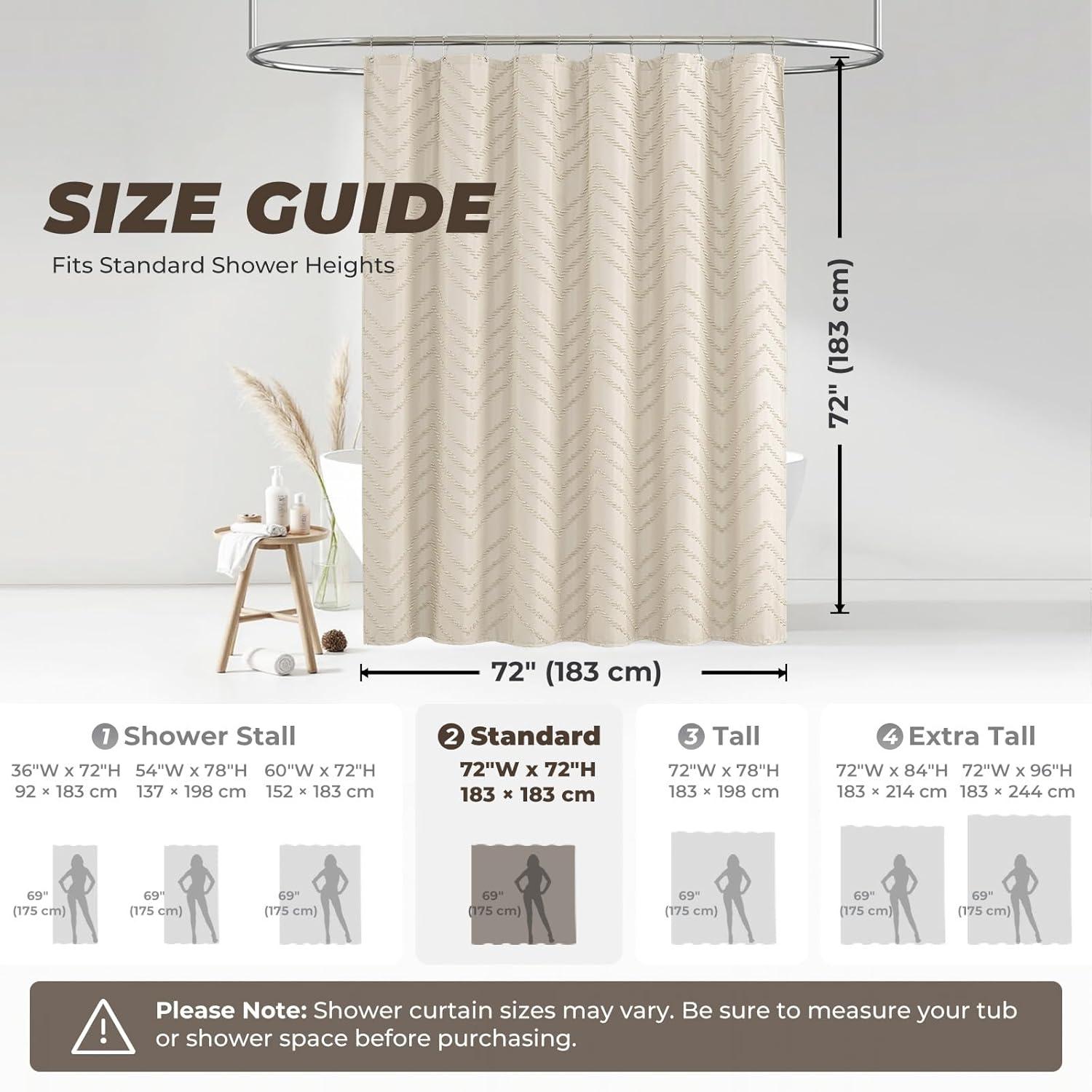 Beige Boho Shower Curtain 72 X 72 Modern Farmhouse Shower Curtain Bohemian Chic Tufted Chevron Textured Striped Minimalist Shower Curtain Woven Fabric Cute Beige/Cream Shower Curtain