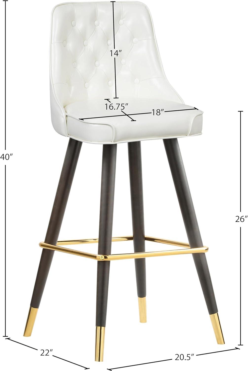 White Faux Leather Bar Stool with Button Tufting and Gold Accents