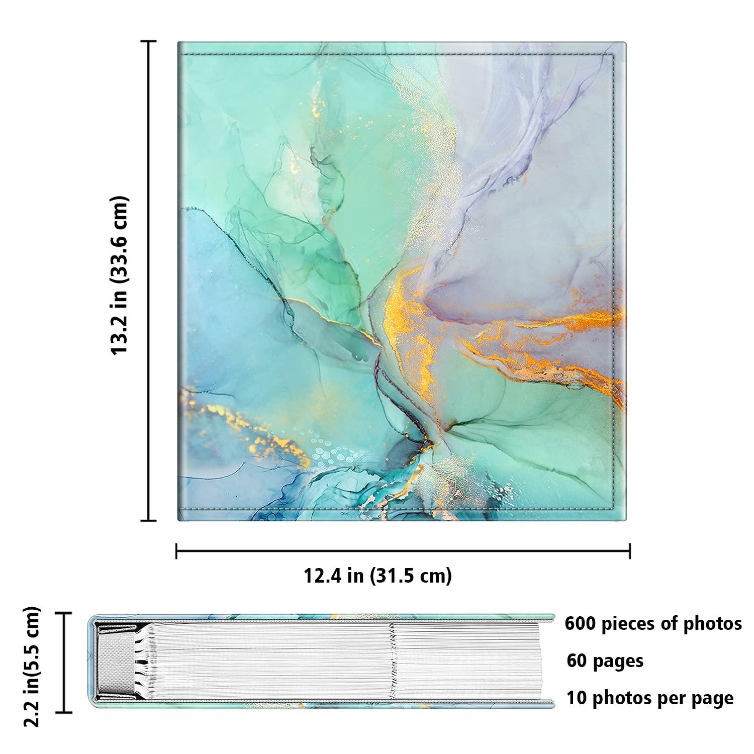 Fintie Classical Photo Album - 600 Pockets for 4x6 Photos, Ideal for Family, Wedding, Baby, Vacation - Emerald Marble