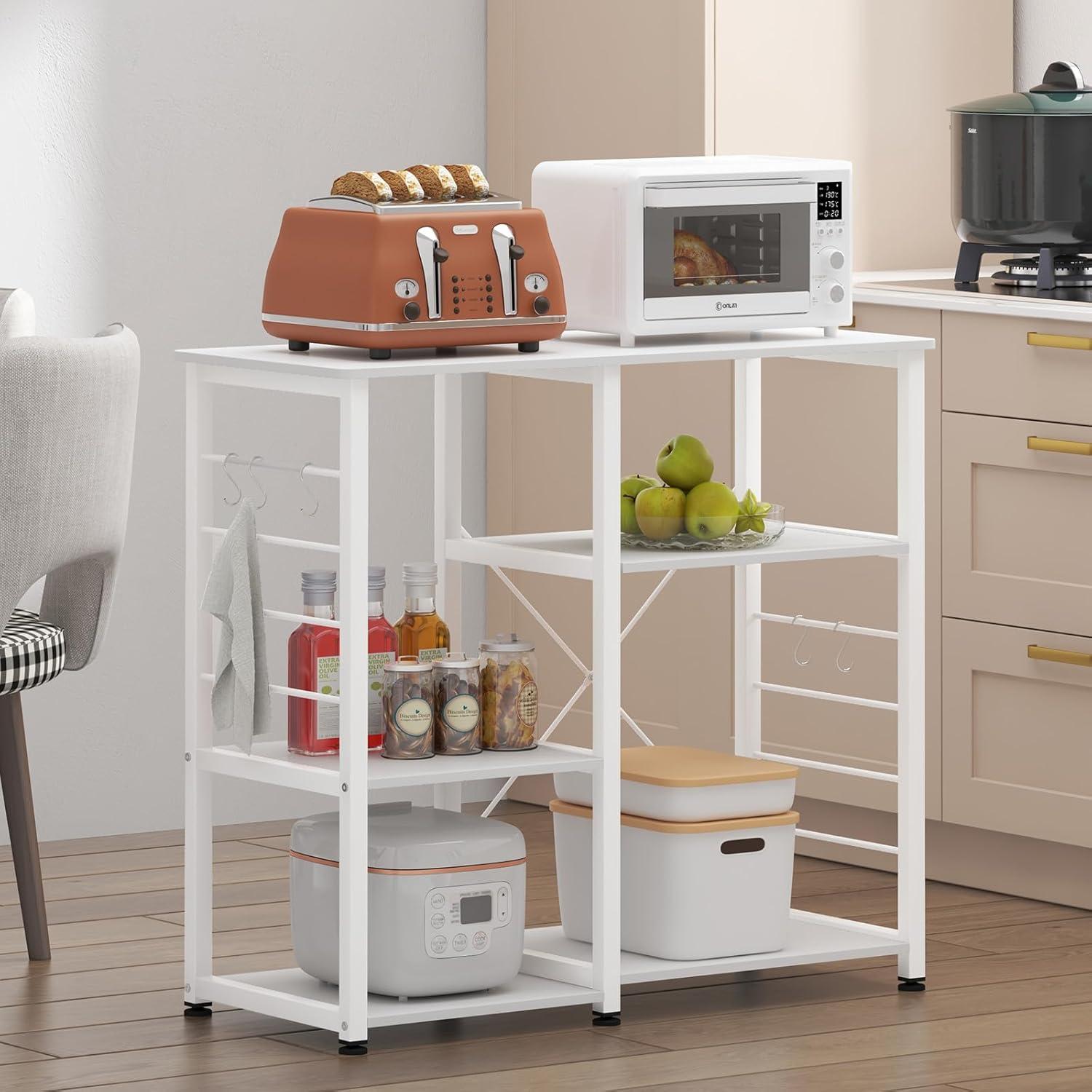 DlandHome Microwave Cart Stand 35.4 inches, Kitchen Baker's Rack Utility Storage Shelf Microwave Stand 3-Tier x 3-Tier for Spice Rack Organizer Workstation Shelf, Vintage