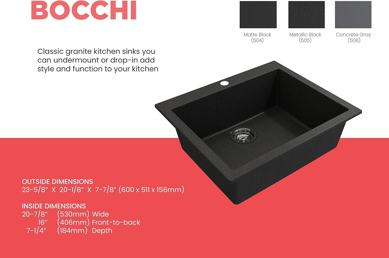 BOCCHI Campino 24'' L Single Bowl Granite Kitchen Sink 1606-505-0126