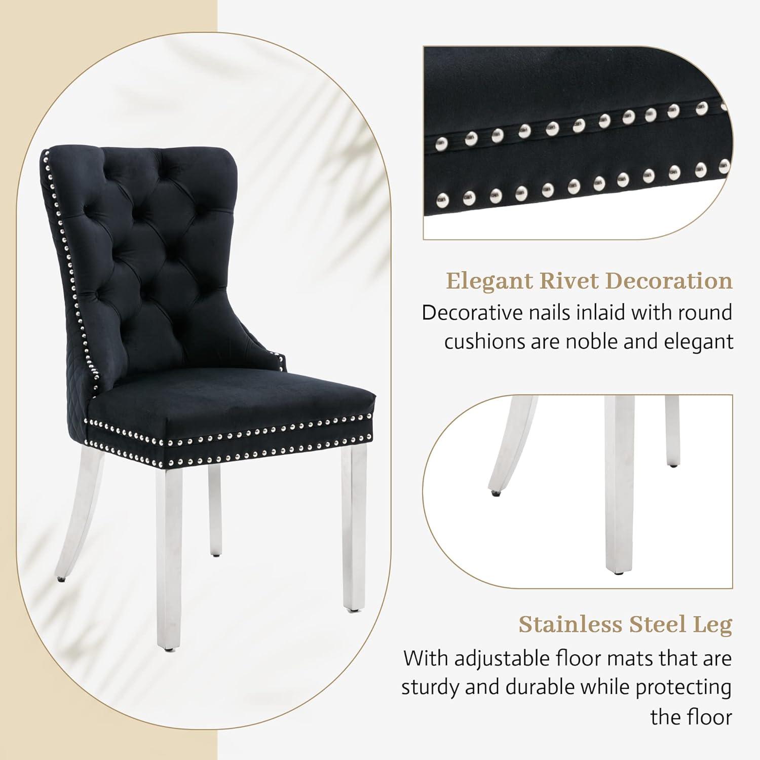 Black Velvet Upholstered Dining Chairs with Stainless Steel Legs