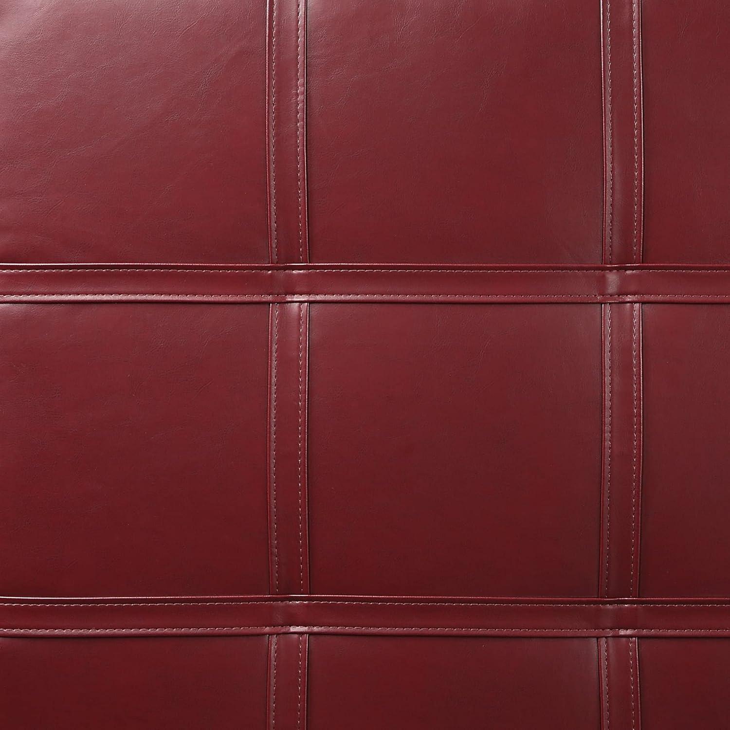 Detour Strap Square Storage Ottoman in Crimson Red Faux Leather