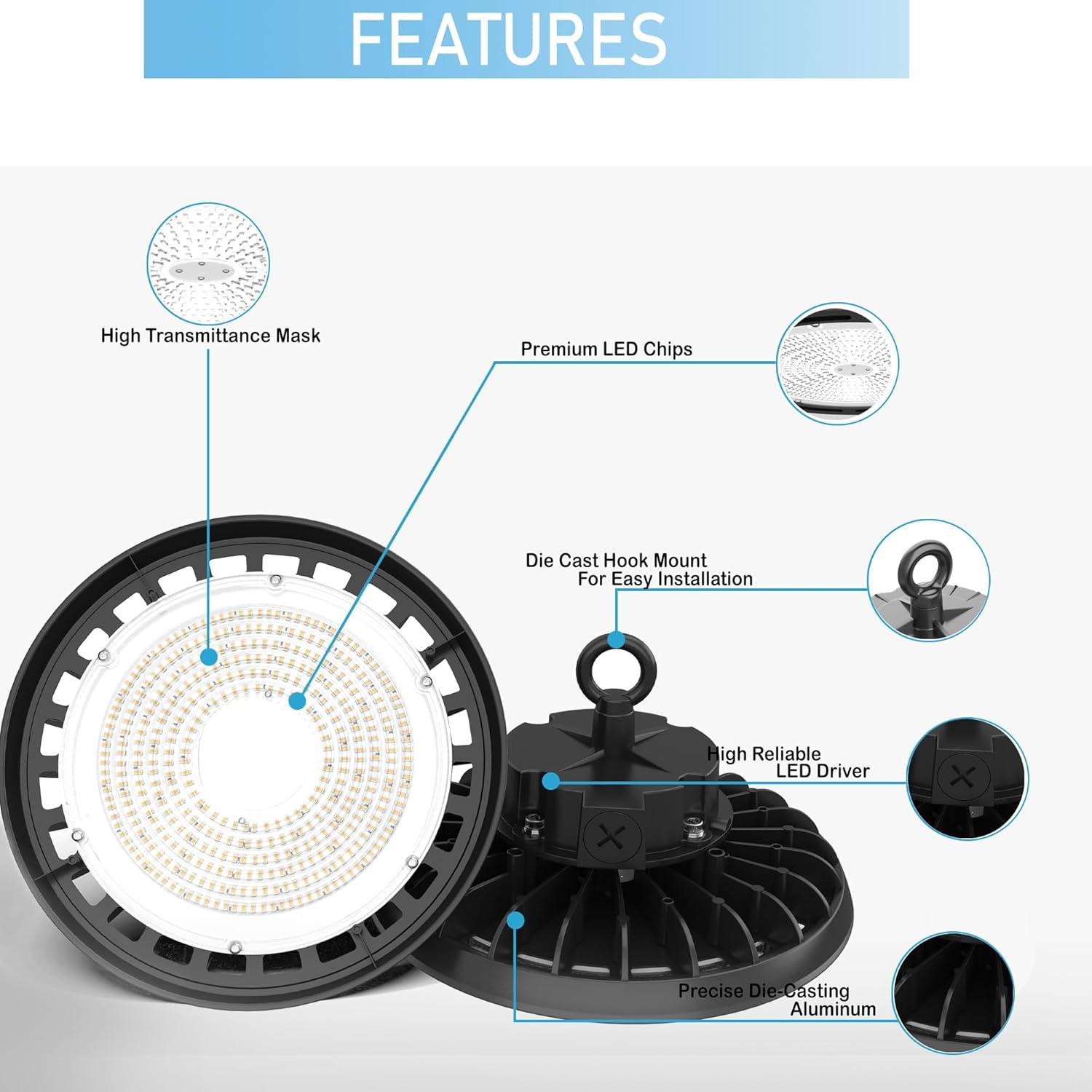 150W Black Aluminum UFO LED High Bay Light with Clear Glass Lens