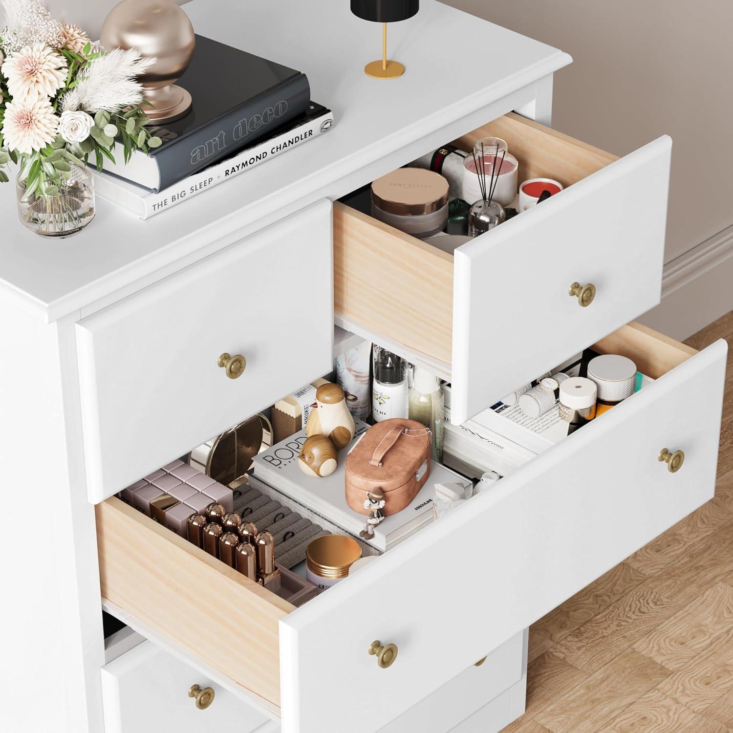 White 5-Drawer MDF Nursery Dresser with Soft Close