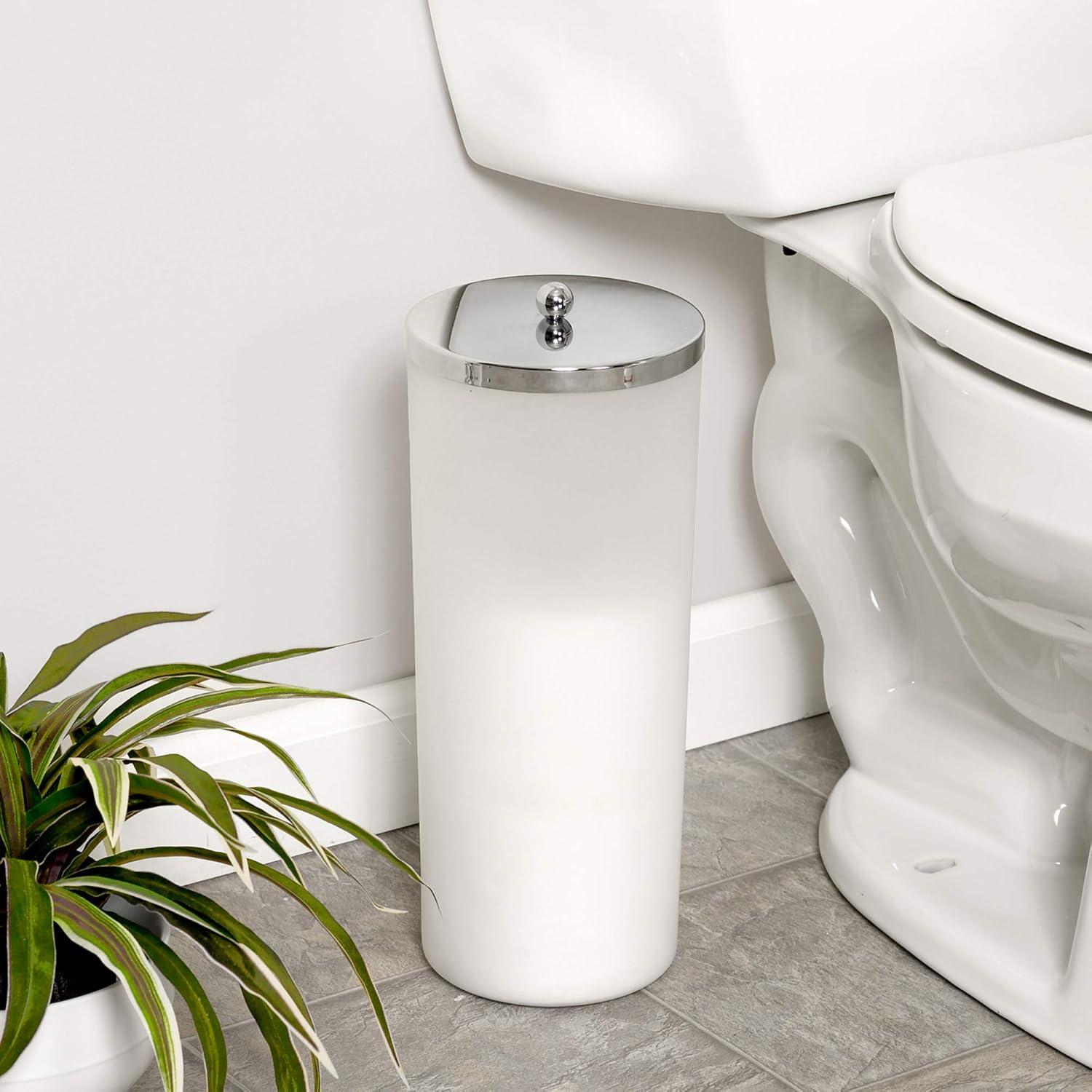 Frosted White Plastic Toilet Paper Canister with Stainless Steel Lid