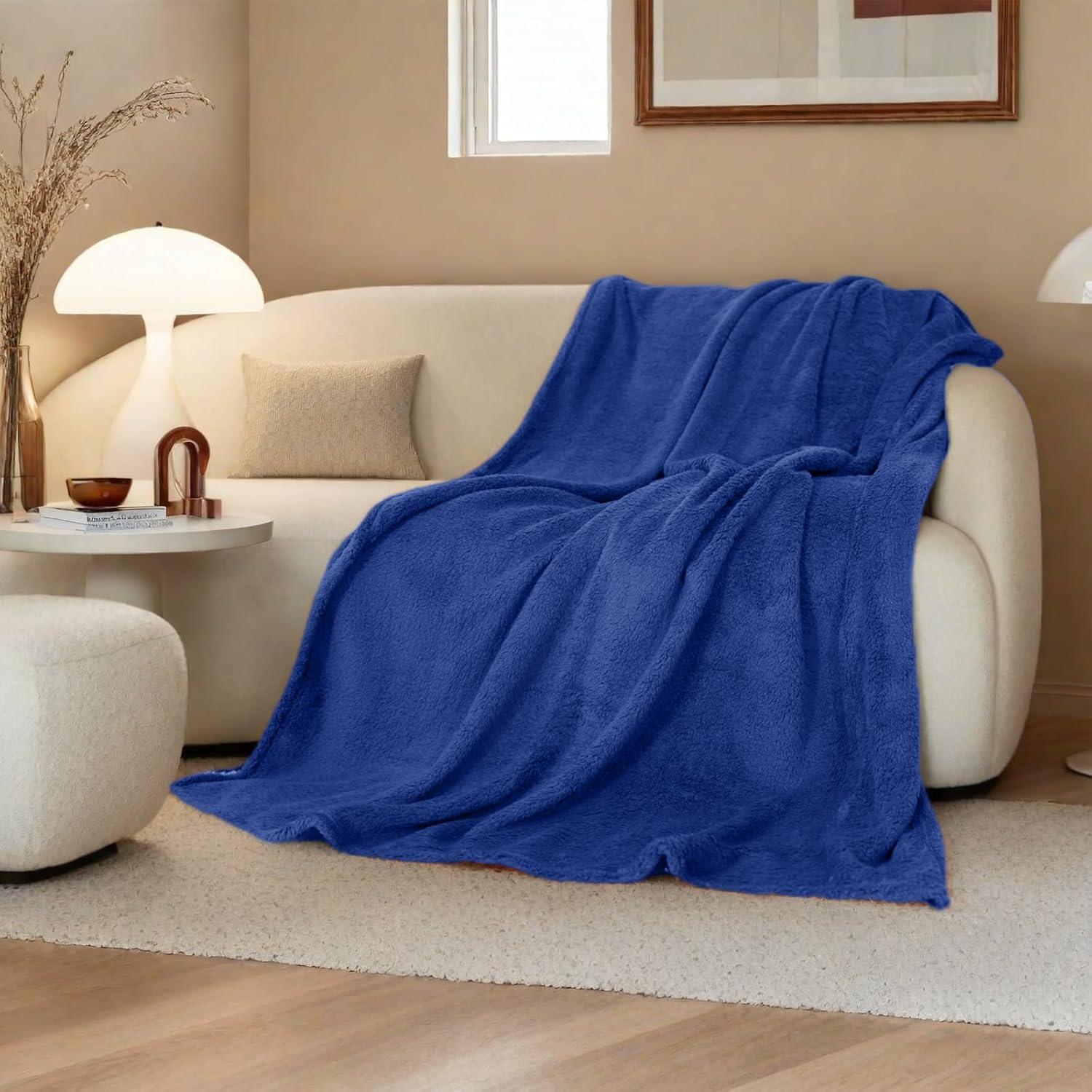 My World Cloud Faux Shearling Throw Blanket Navy: Sensory Friendly, Knitted Polyester, Machine Washable