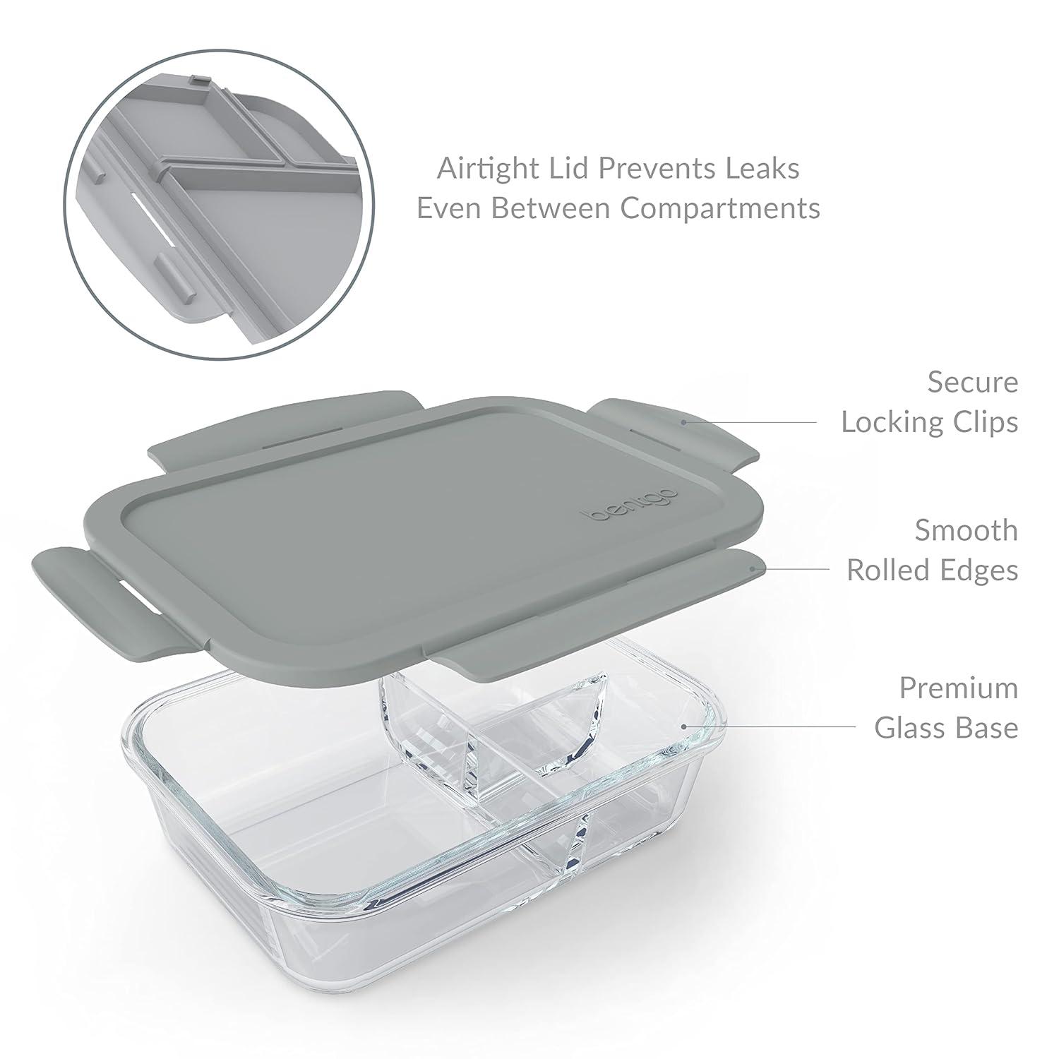 Bentgo 41oz Glass Leak-proof Lunch Box with Plastic Lid - Gray: Food Storage, Stain & Odor-Resistant, Dishwasher Safe