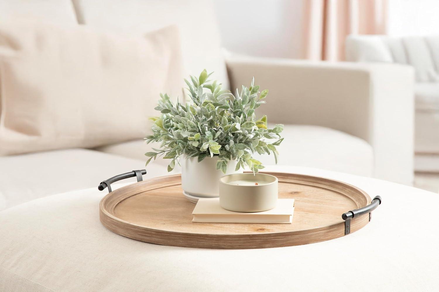 Kate and Laurel Bruillet Farmhouse Wood Round Ottoman Tray, 24 x 22, Rustic Brown, Circle Coffee Table Tray for Living Room Decor or Large Serving Tray