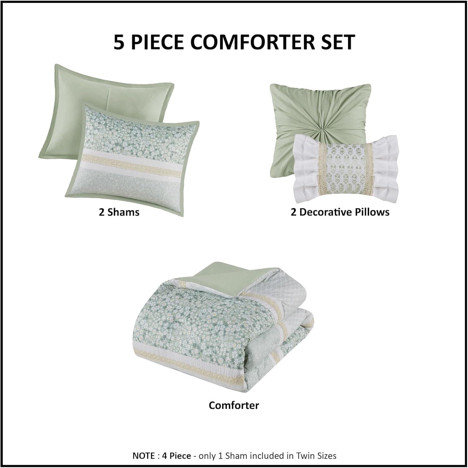 5 Piece Seersucker Comforter Set with Throw Pillows