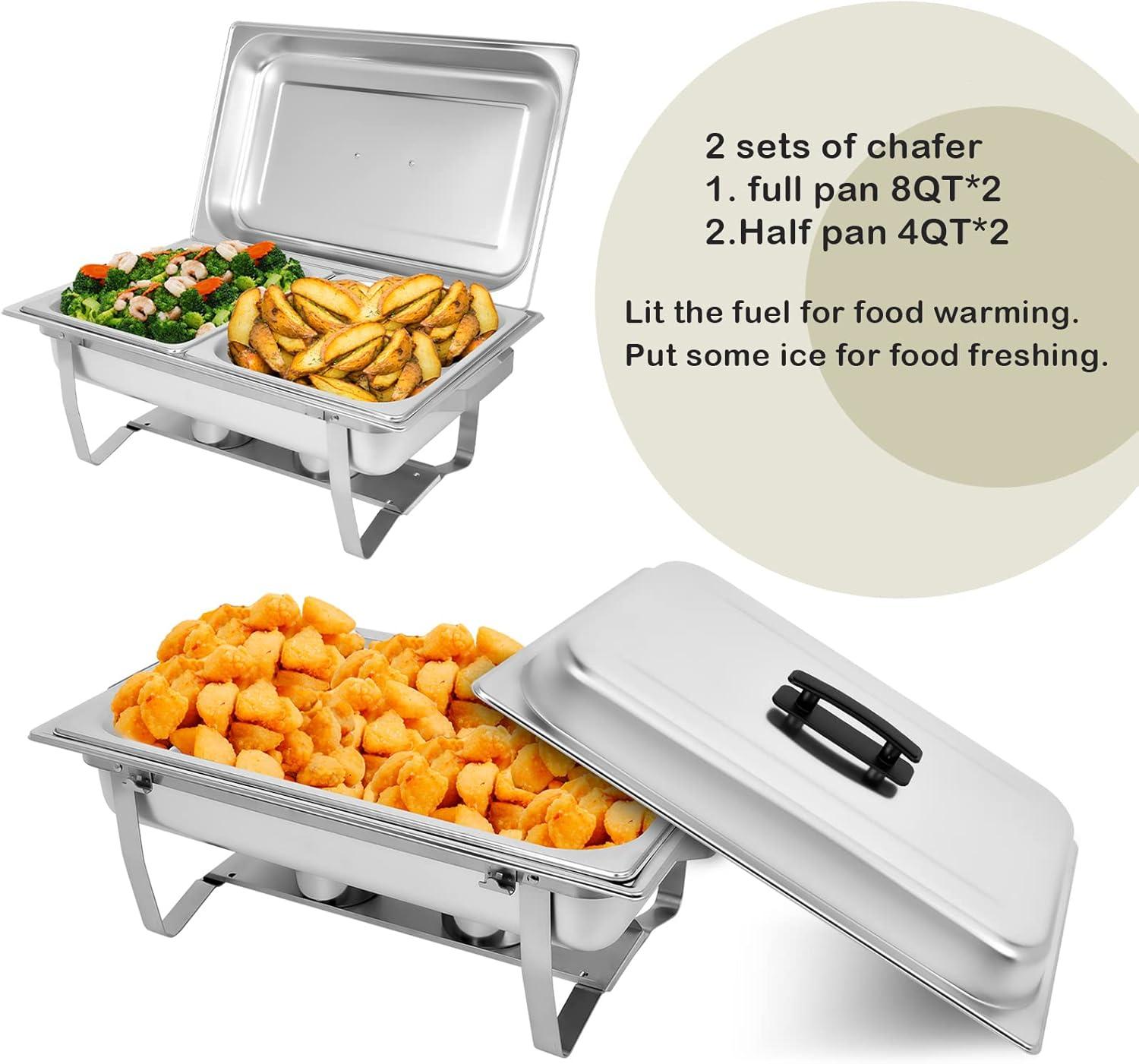 PRIJESSE Chafing Dish Buffet Set 2 PACK, 8 QT Stainless Steel Rectangular Chafing Dishes FULL PAN for Buffet, Warmers Sets for Parties, Events, Wedding, Camping, Dinner