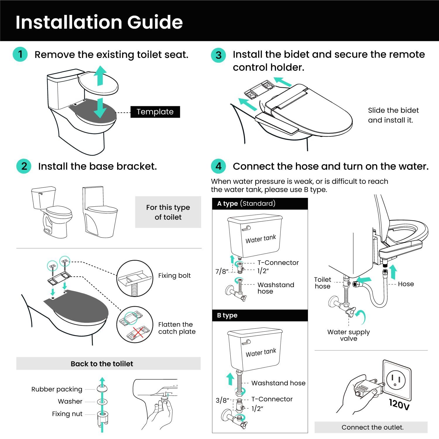 Stylement Electric Bidet Seat, Elongated Toilet in White, Remote, Deodorizer, Stainless Nozzle, UV LED, Made in Korea