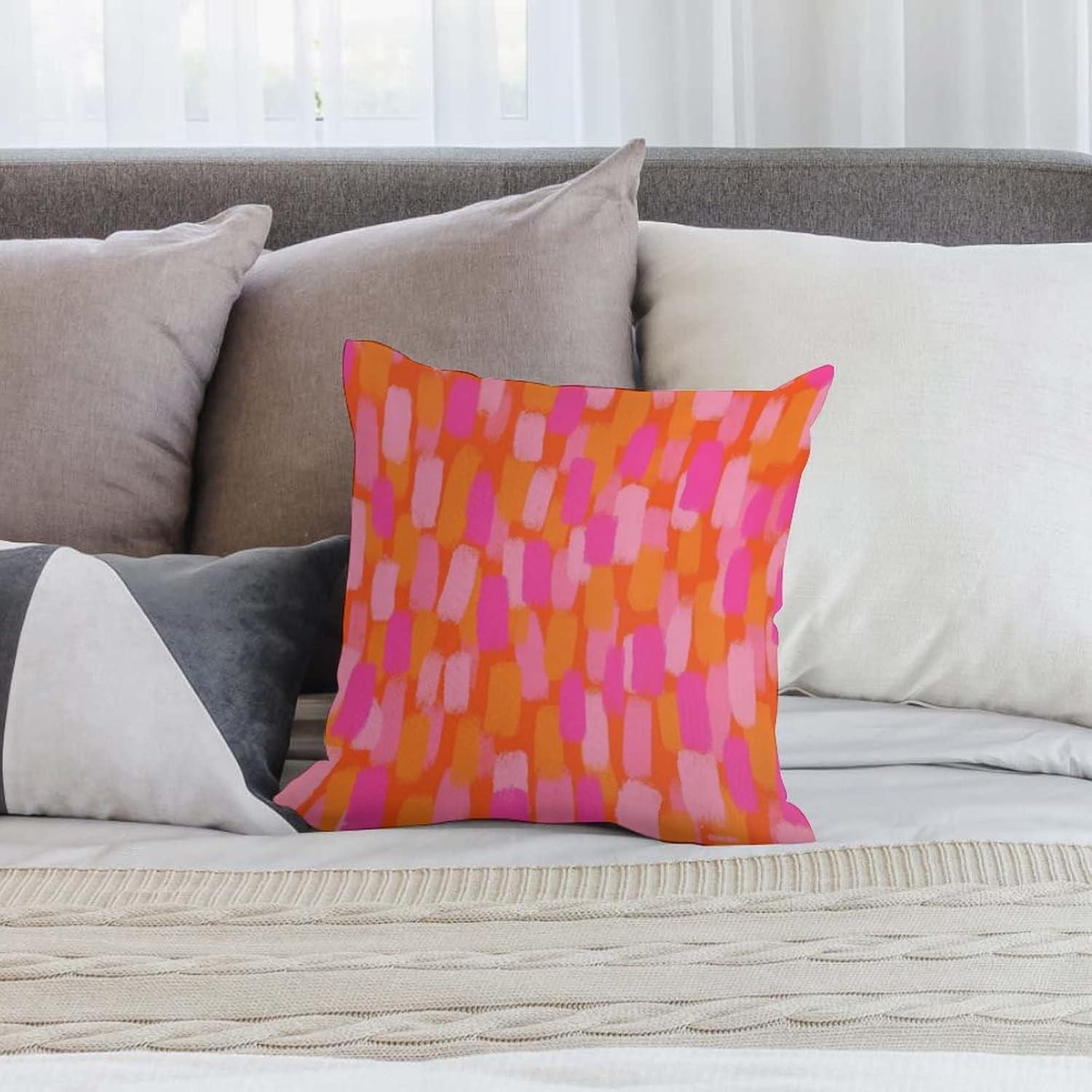 Vibrant Pink and Orange Polyester Throw Pillow