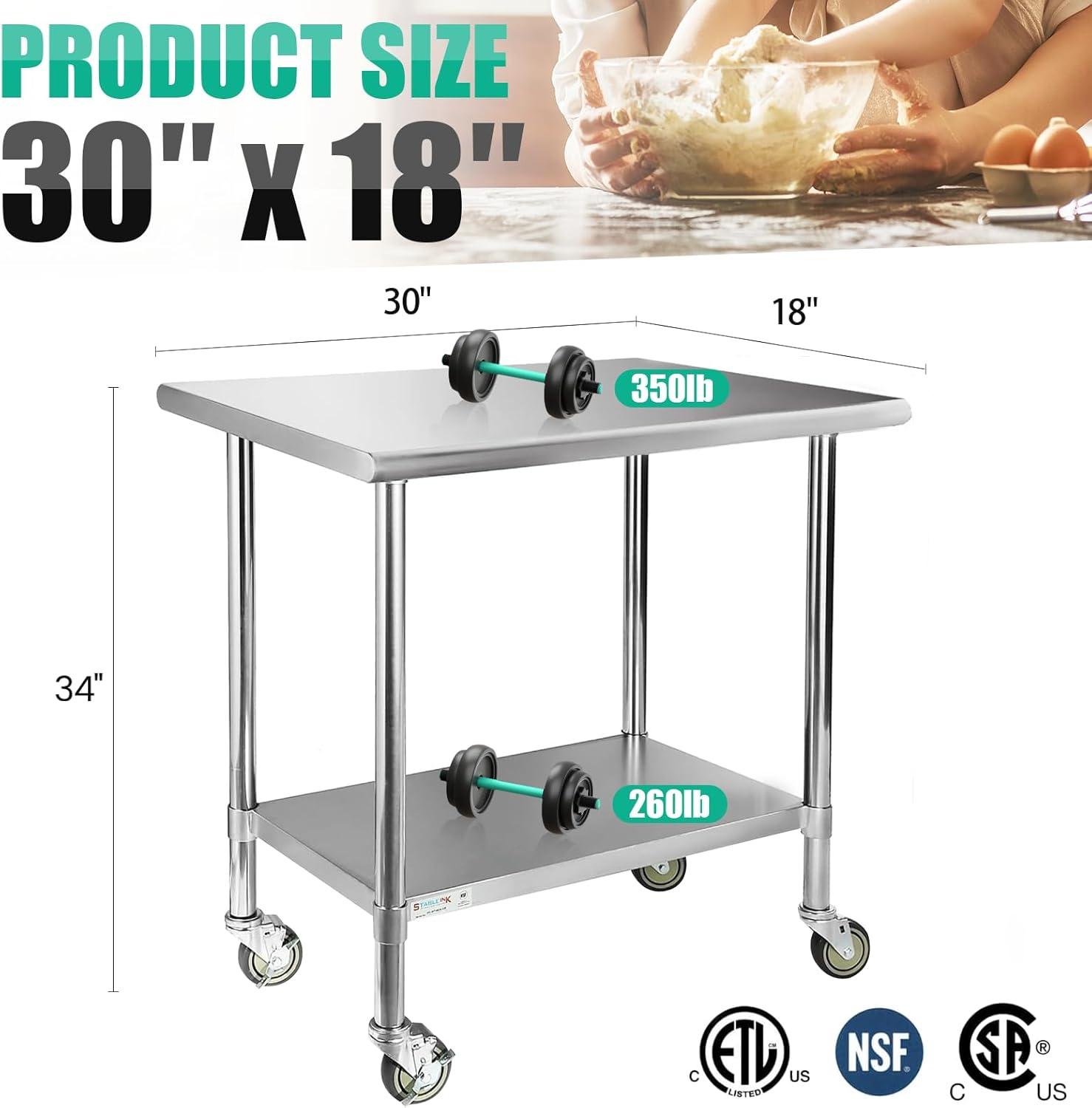 Sakiyr Stainless Steel Work Table, Heavy Duty Commercial Food Prep Table with Undershelf for Home Kitchen