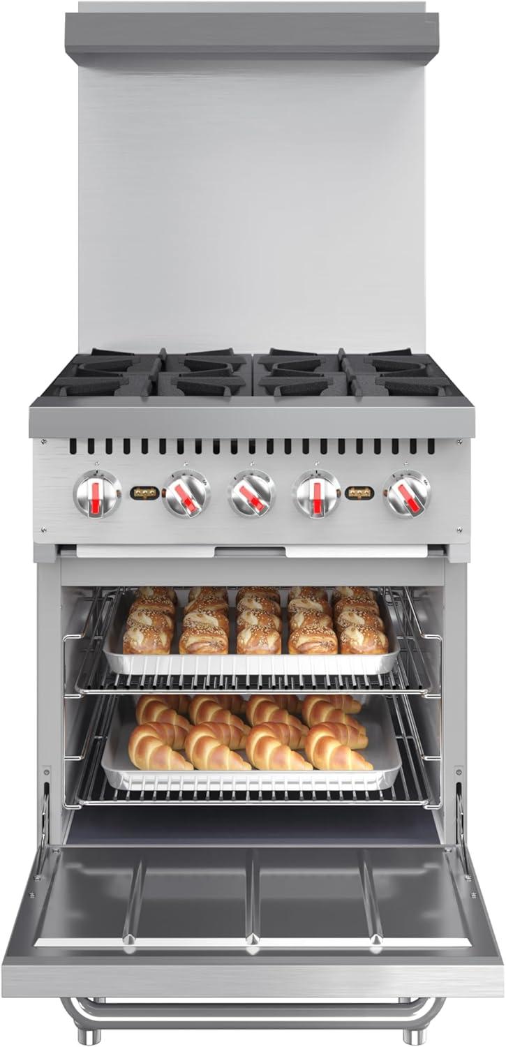 KoolMore 24 in. 4 Burner Commercial Natural Gas Range with Oven in Stainless-Steel (KM-CR24-NG)