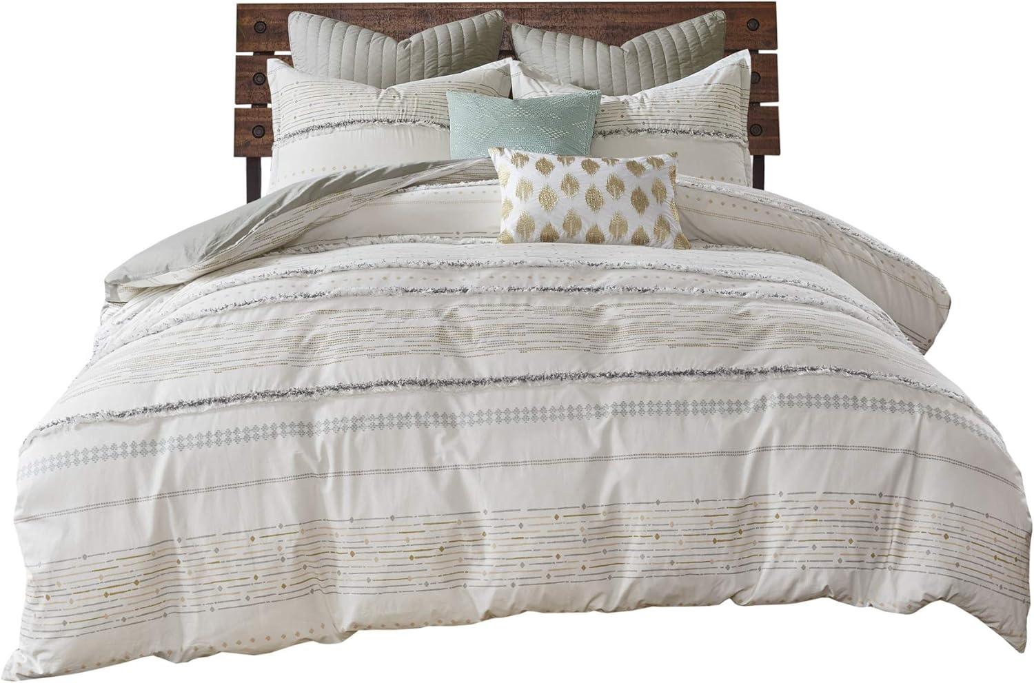 INK+IVY Full/Queen Nea 3-Piece Cotton Printed Comforter Set with Trims, Off White/Gray