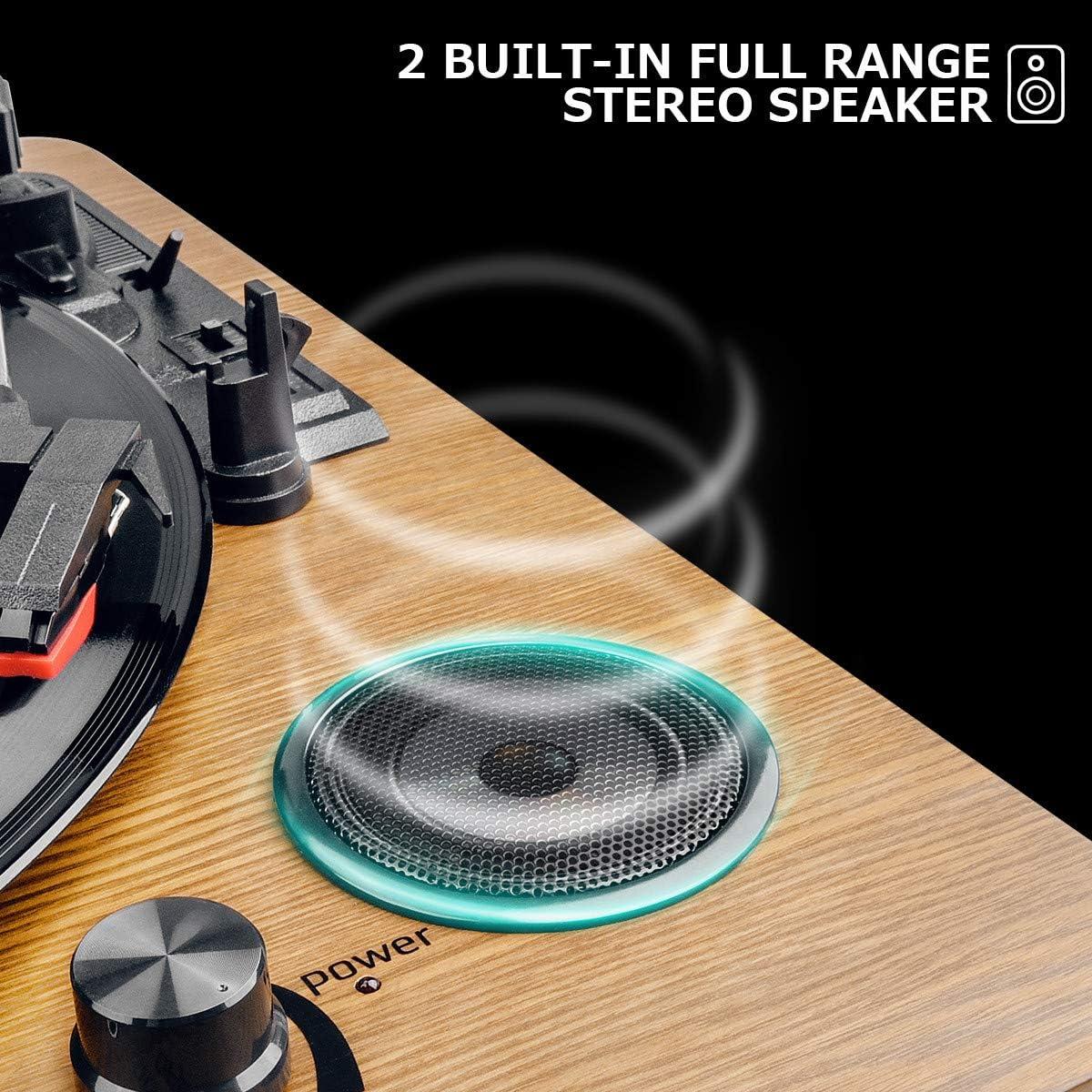 Vintage Brown 3-Speed Bluetooth Turntable with Built-in Speakers
