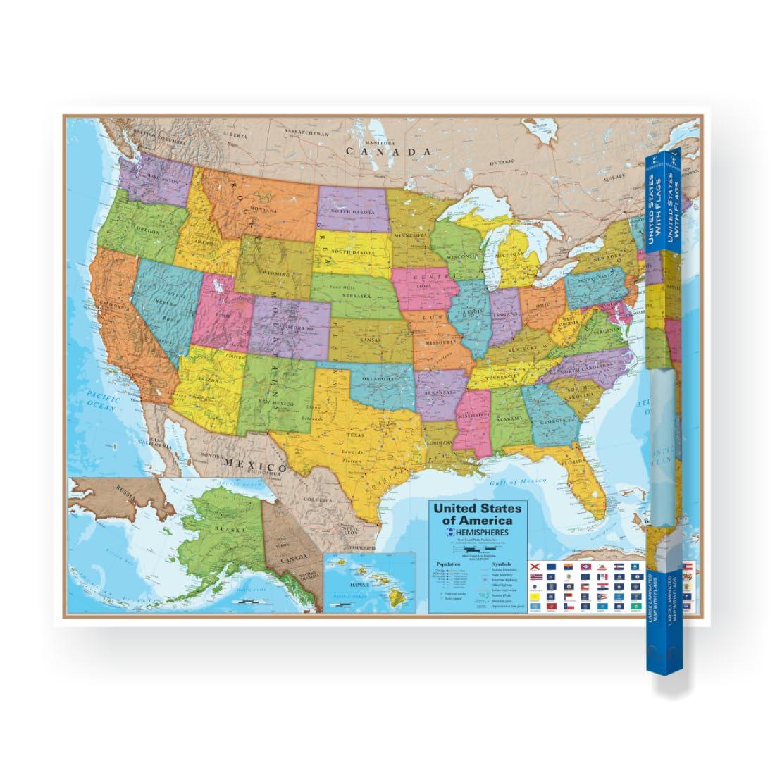 Hemispheres® Blue Ocean Series USA Laminated Wall Map, 38" x 48"