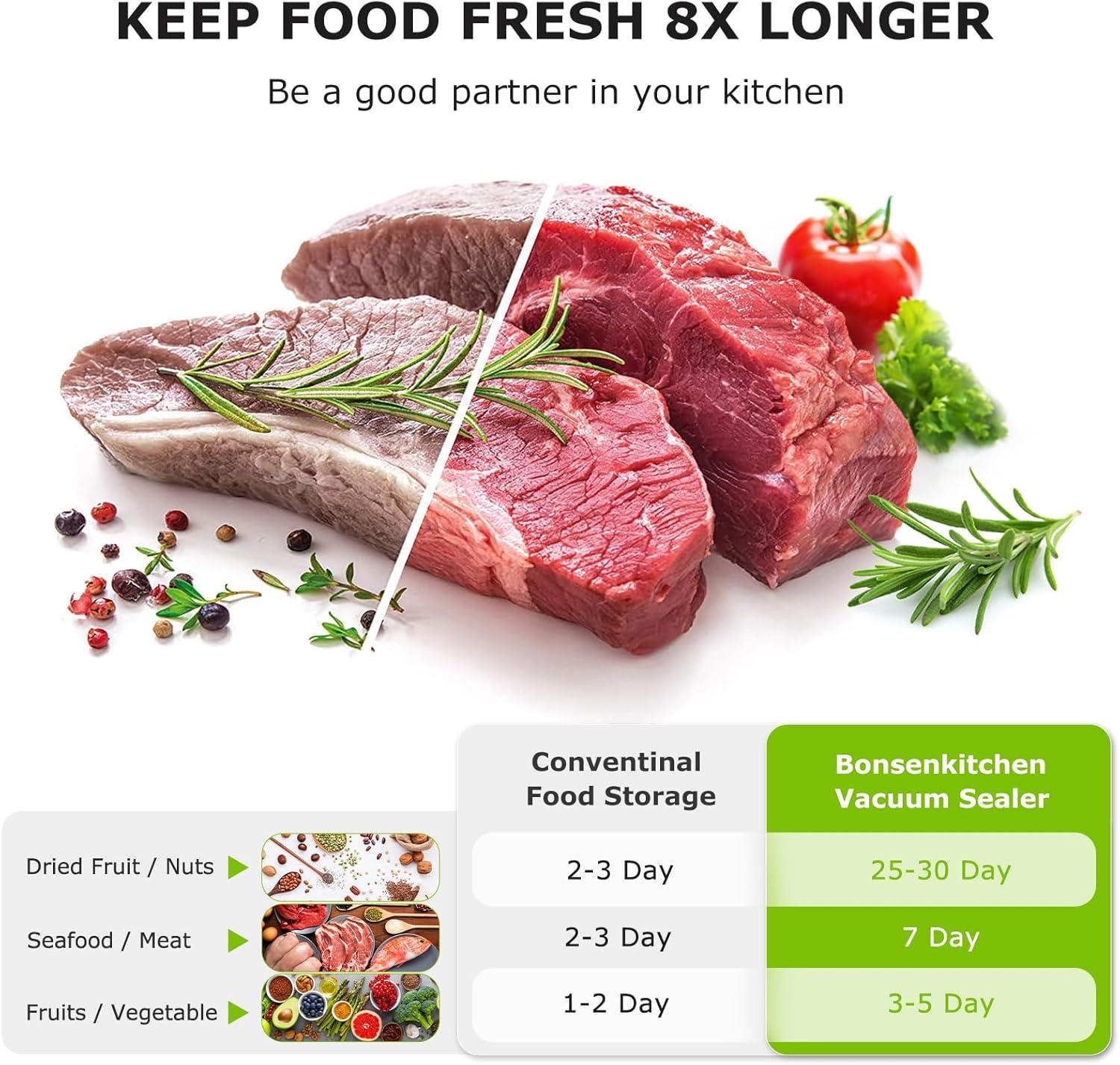 Bonsenkitchen Multi-Functional Food Vacuum Sealer with Globefish Technology for High-Speed Continuous Working, Vacuum Bags & Accessory Hose, Black