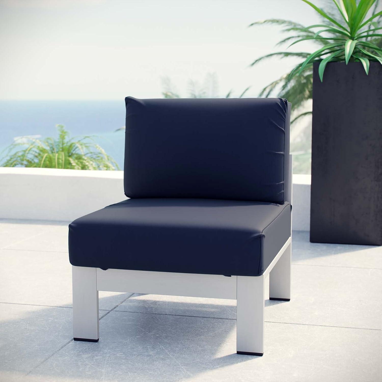 Navy and Silver Aluminum Outdoor Armless Chair