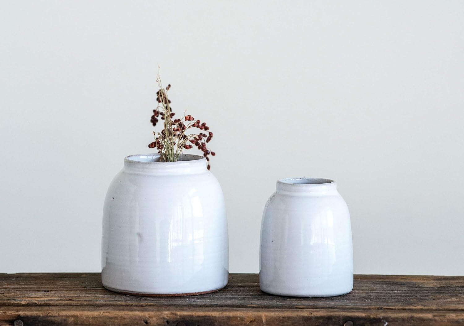 White Ceramic Round Decorative Vases, Set of 2