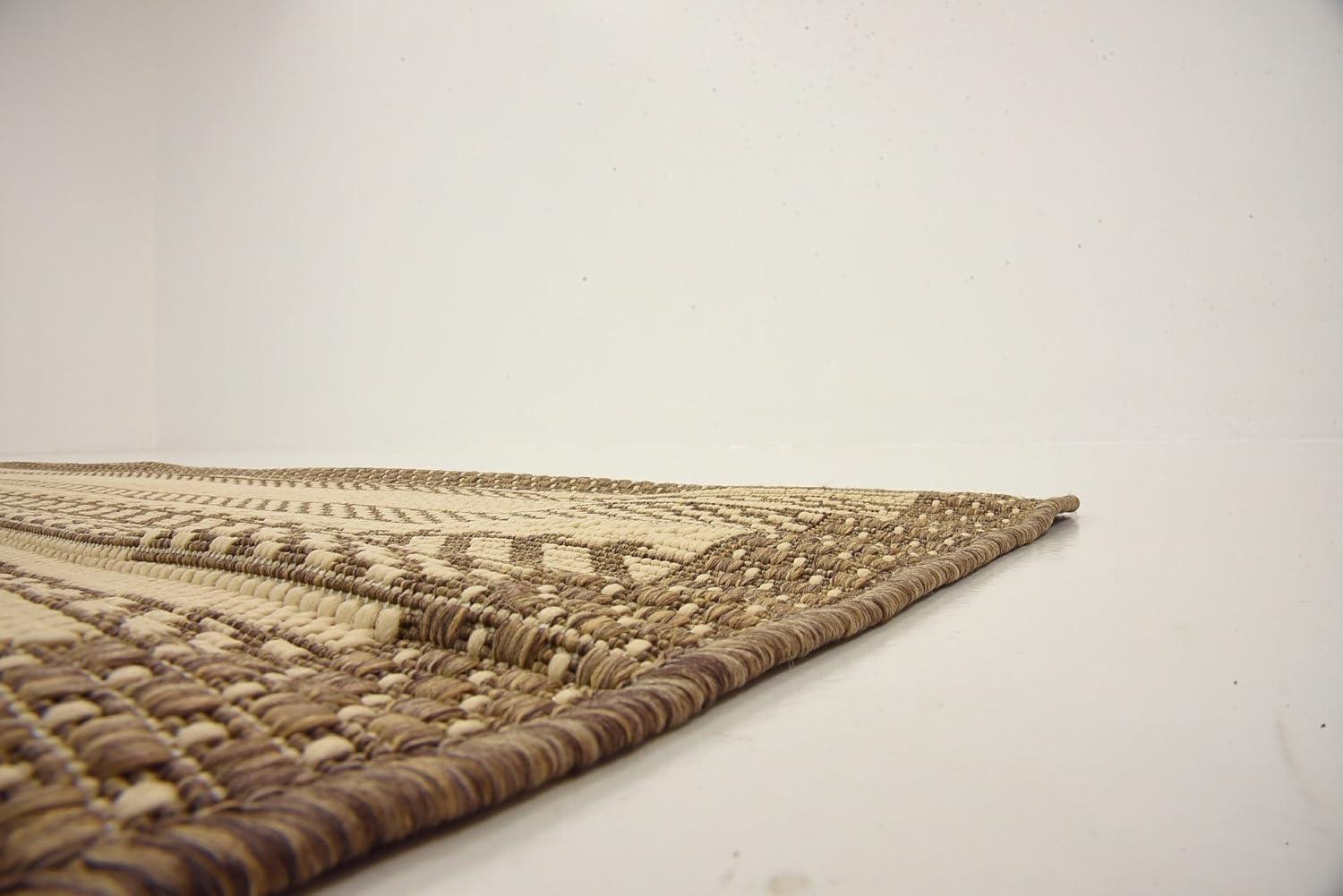 Unique Loom Outdoor Border Collection Area Rug - Lines (6' 1" Square Beige/Brown)