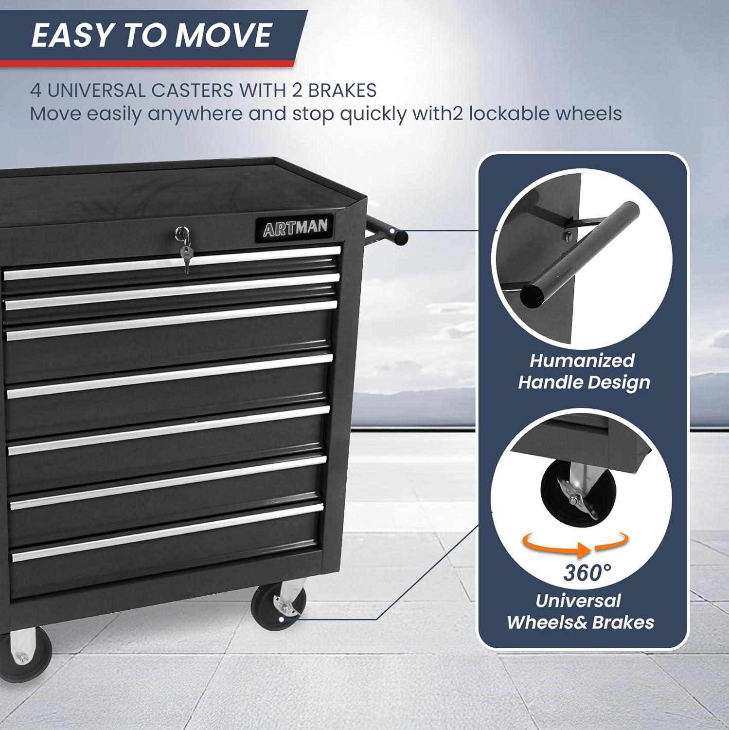 Rolling Tool Chest with 7-Drawer Tool Box with Wheels Multifunctional Tool Cart Mechanic Tool Storage Cabinet for Garage