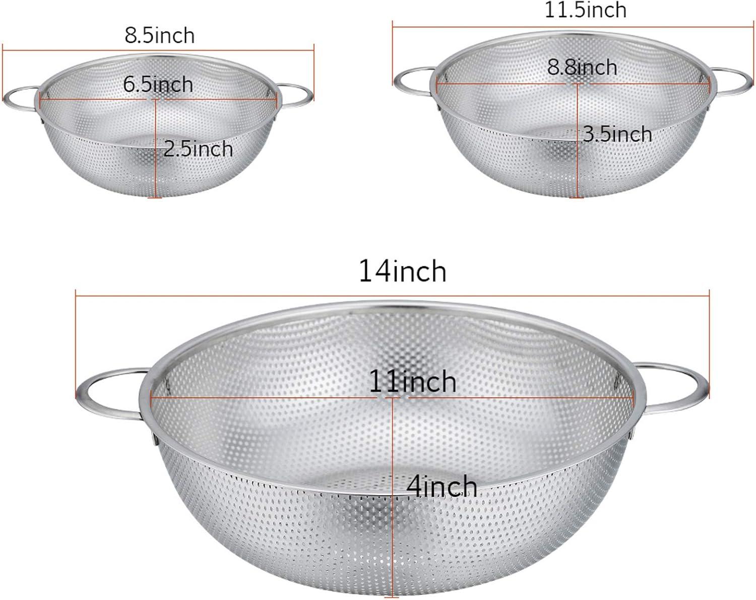 Stainless Steel Micro-Perforated Colander Set, 1/3/5 Quart