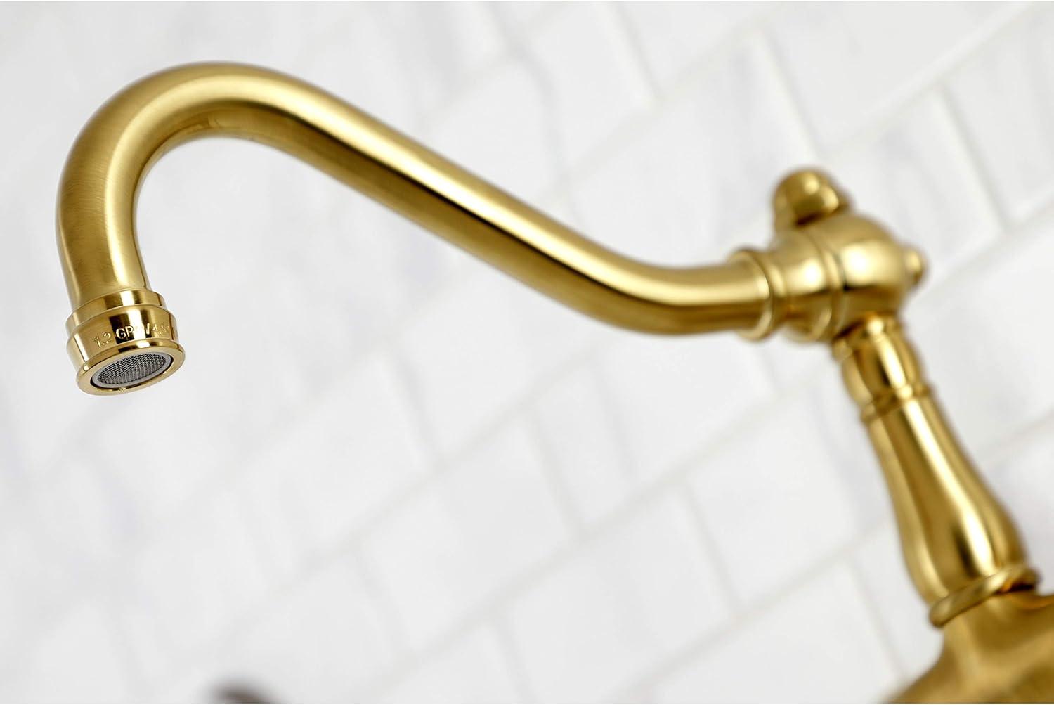 Vintage Brushed Brass Wall Mount Bathroom Faucet with Lever Handles