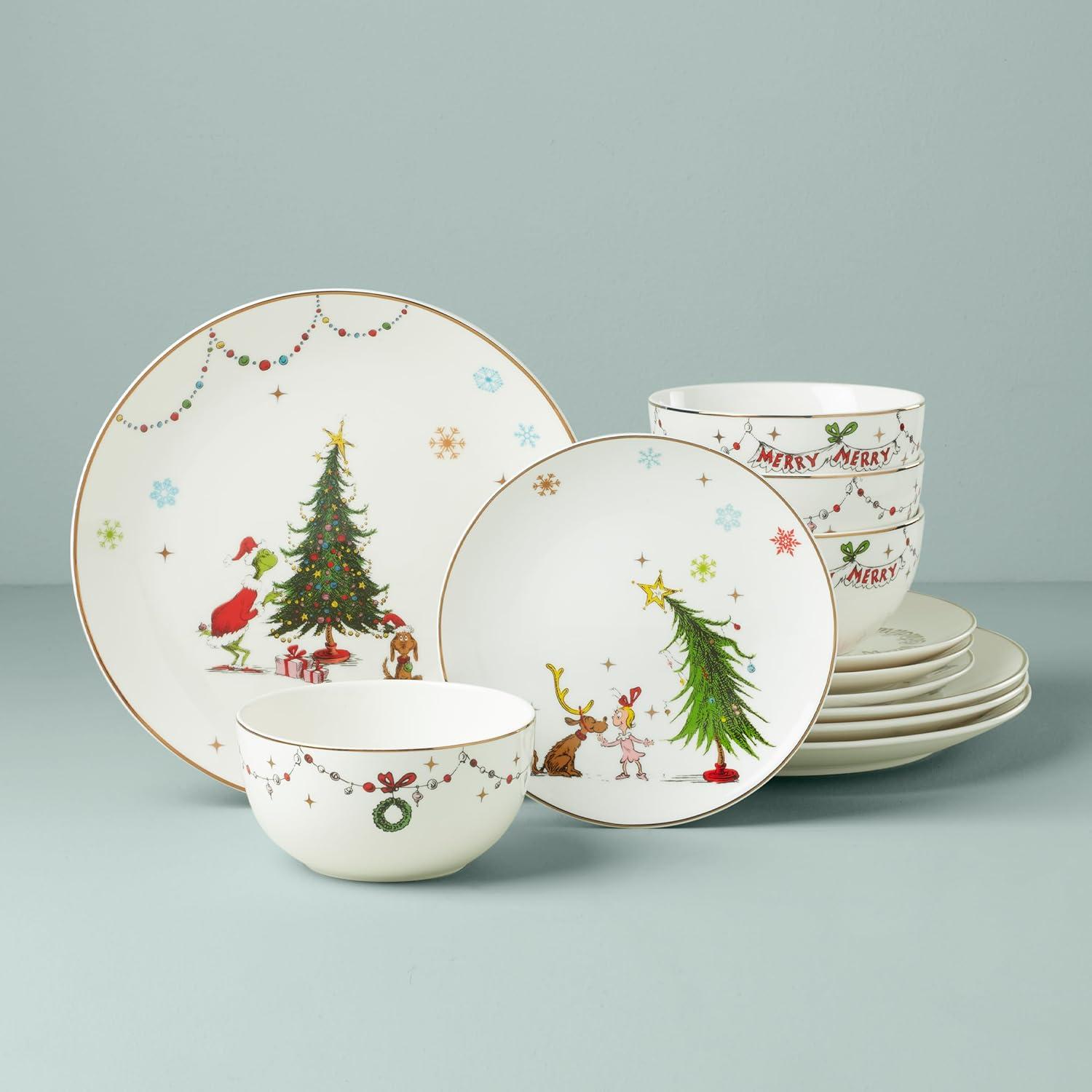 Merry Grinchmas 12-Piece Porcelain Dinnerware Set