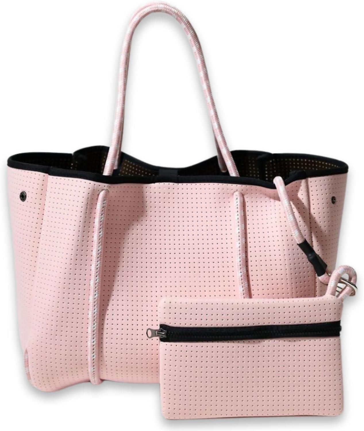 Pastel Pink Neoprene Tote Bag with Zipper Pouch