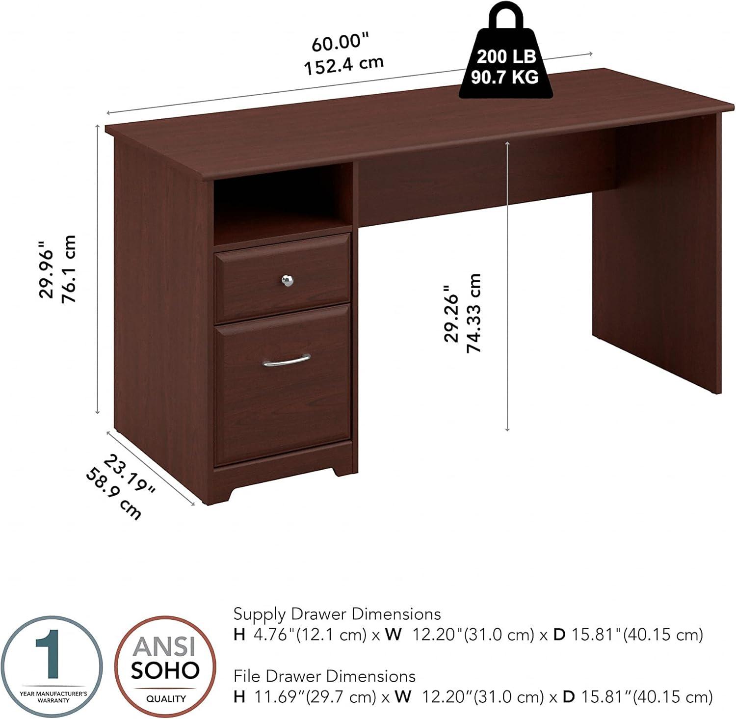 Bush Furniture Cabot 60" Computer Desk with Storage, Harvest Cherry