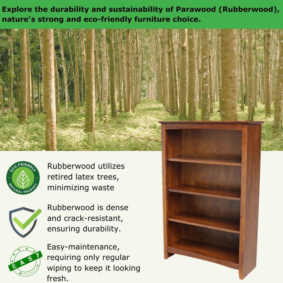 72" Shaker Bookshelf Espresso - International Concepts: Solid Parawood, 6 Fixed Shelves