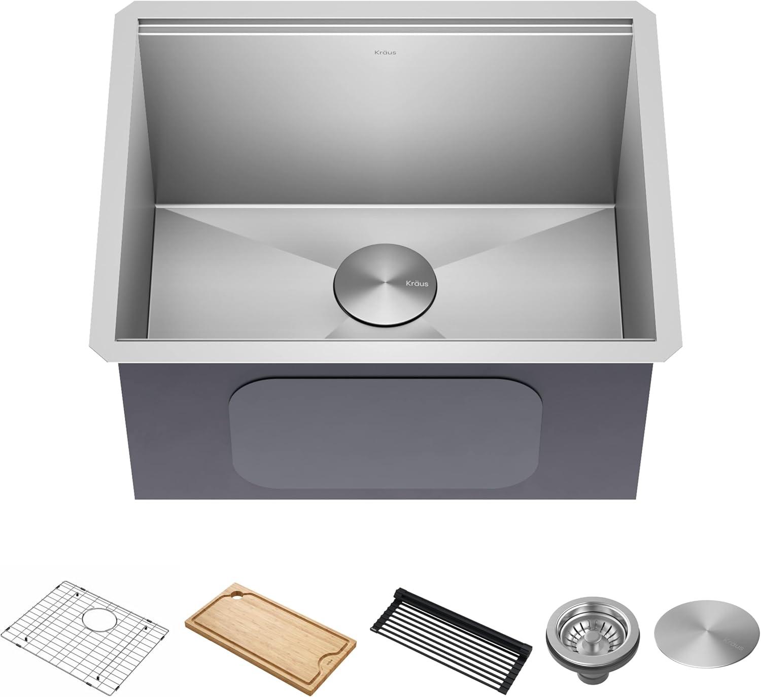 KRAUS Kore™ 23" L Undermount Workstation 16 Gauge Stainless Steel Single Bowl Laundry Utility Kitchen Sink