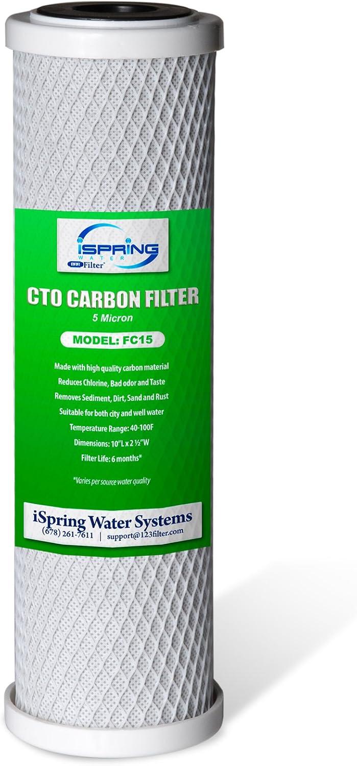 iSpring FC15 FC15-10 CTO Carbon Block Filter Cartridge, 5 Microns, 10" x 2-1/2", White