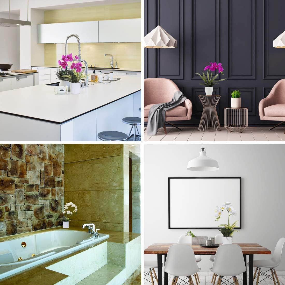 Omygarden White Orchid Artificial Flowers in Pot, Fake Plastic Orchid Flowers, Decoration for Home Office Wedding(White 2 Bouquets)