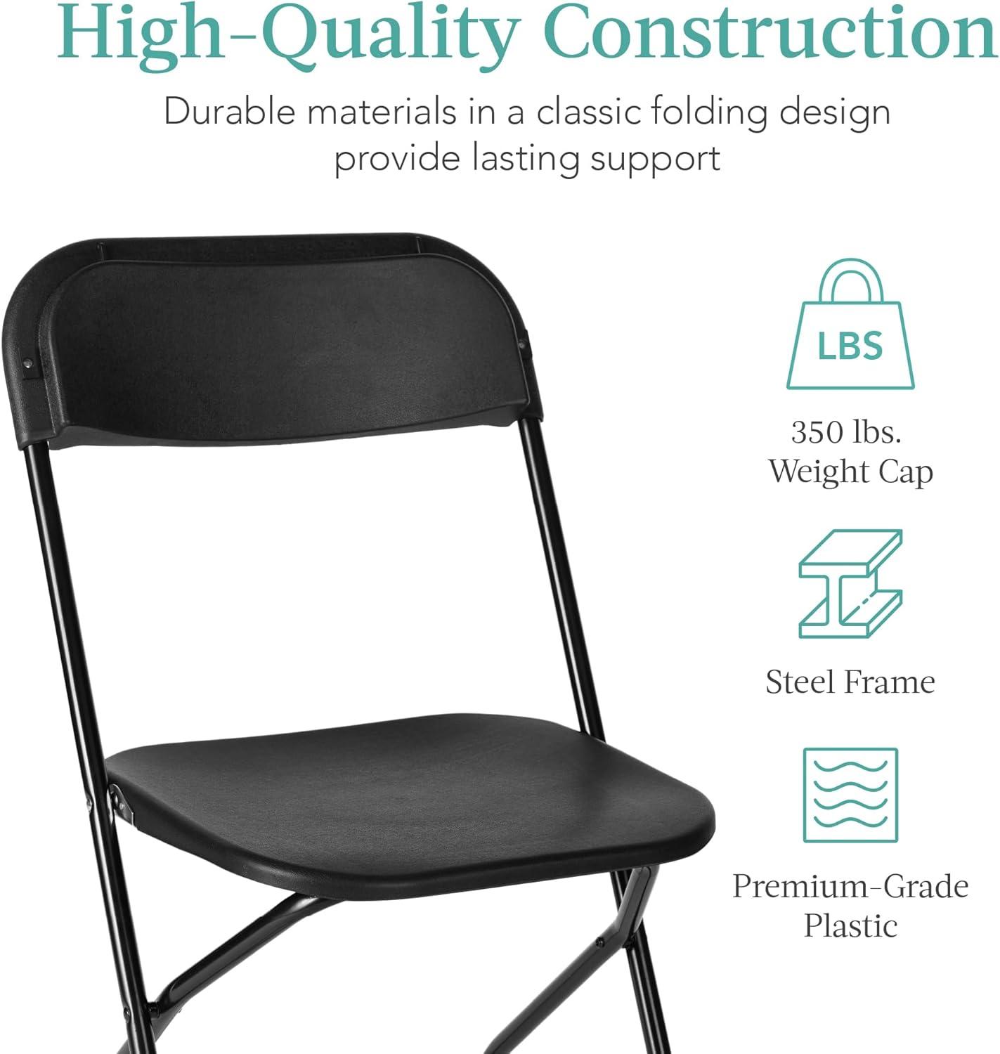 Best Choice Products Set of 4 Folding Stacking Plastic Chairs w/ Non-Slip Feet, 350lb Capacity - Black