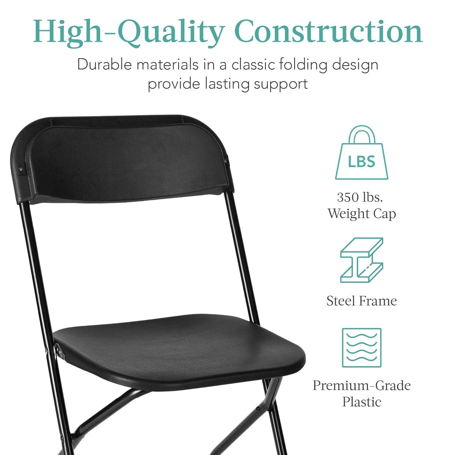 Best Choice Products Set of 4 Folding Stacking Plastic Chairs w/ Non-Slip Feet, 350lb Capacity - Black
