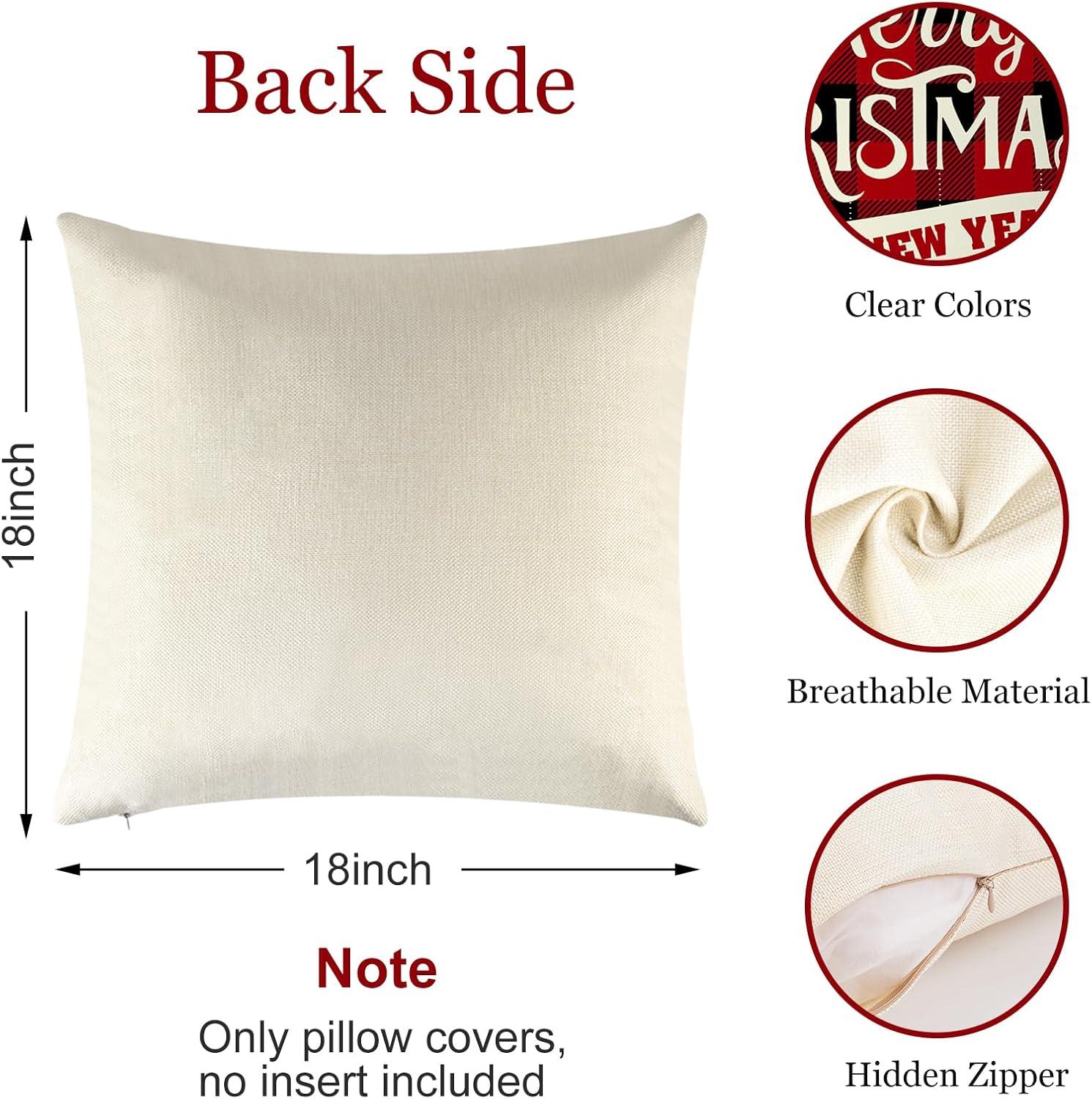 Christmas Pillow Covers 18x18 Set of 4 - Red Black Buffalo Check Plaid Decor - Indoor Outdoor Xmas Throw Pillow Cases for Sofa Couch