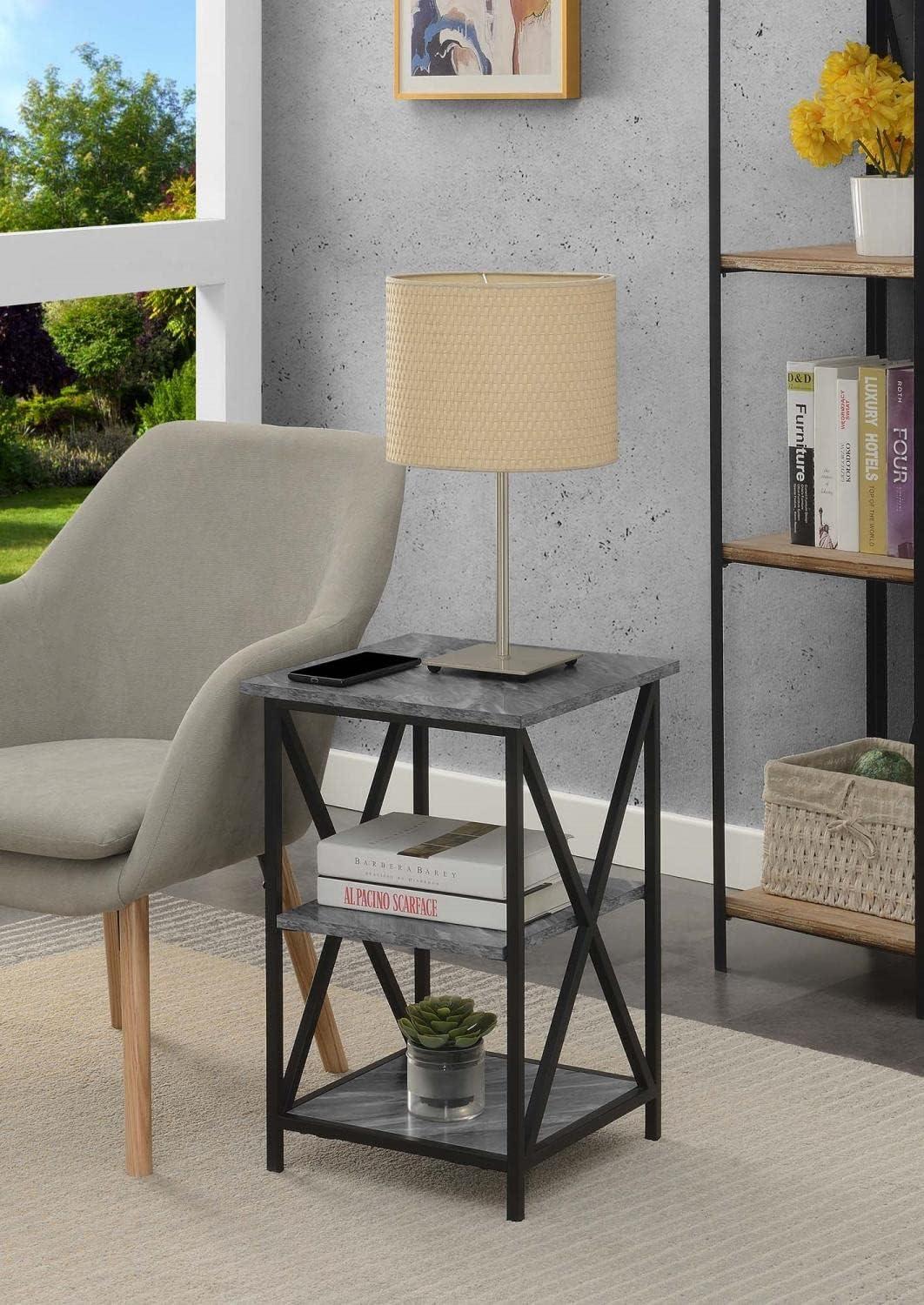 Convenience Concepts Tucson End Table with Shelves in Marble Gray Wood Finish