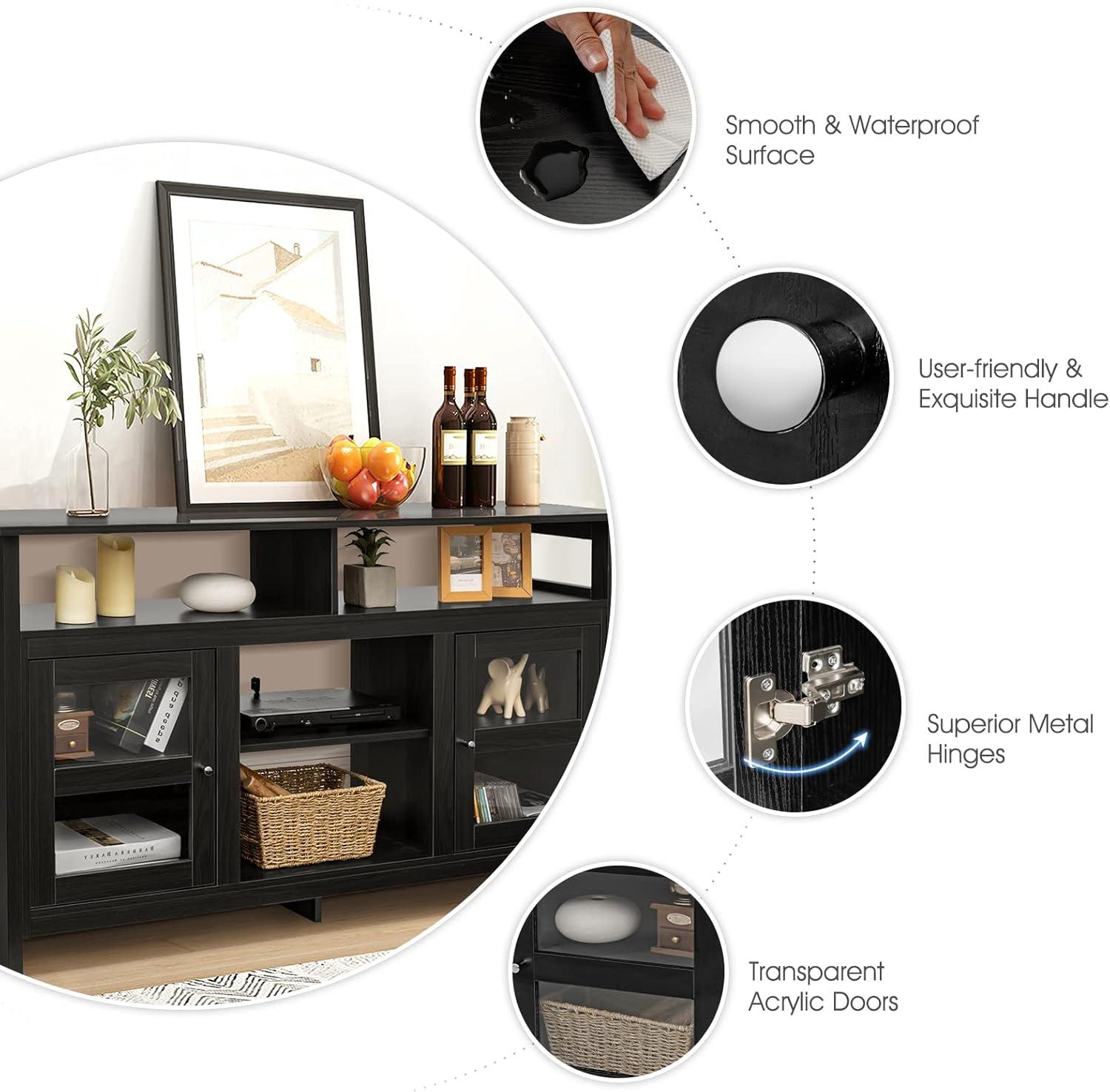 Tangkula Farmhouse TV Stand for TVs up to 65" Flat Screen, Wooden TV Console Table w/2 Cabinets & 4 Shelves, Home Living Room Furniture, Entertainment Center for 18" Electric Fireplace (Not Included)