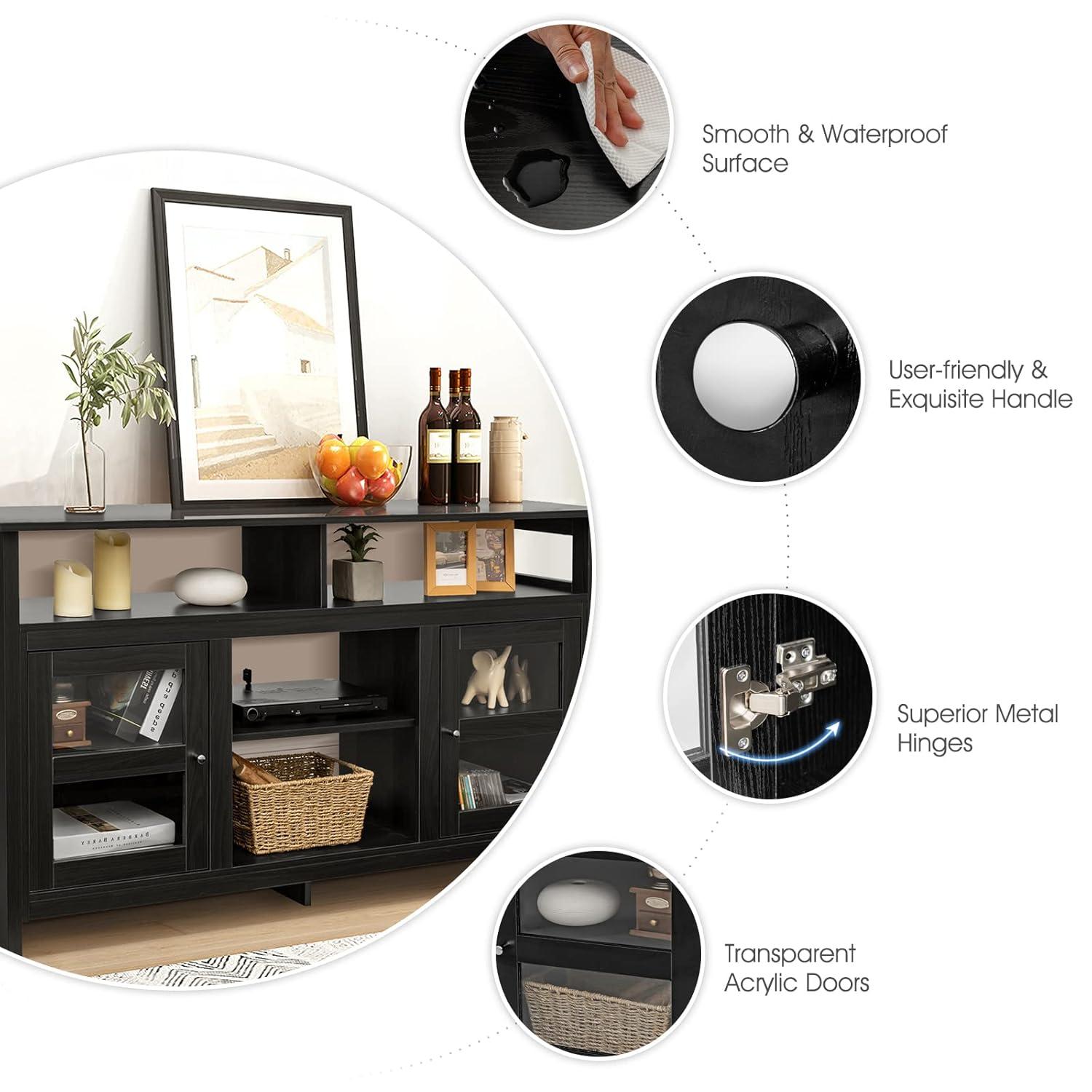 Tangkula Farmhouse TV Stand for TVs up to 65" Flat Screen, Wooden TV Console Table w/2 Cabinets & 4 Shelves, Home Living Room Furniture, Entertainment Center for 18" Electric Fireplace (Not Included)